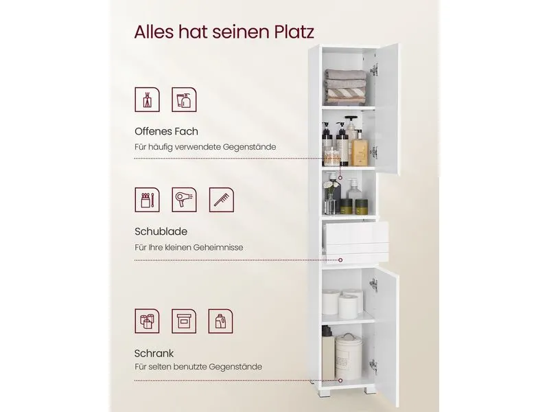 VASAGLE Badezimmerregal Badezimmerschrank 30 x 170 cm, Weiss VASAGLE Badezimmerregal Badezimmerschrank 30 x 170 cm, Weiss