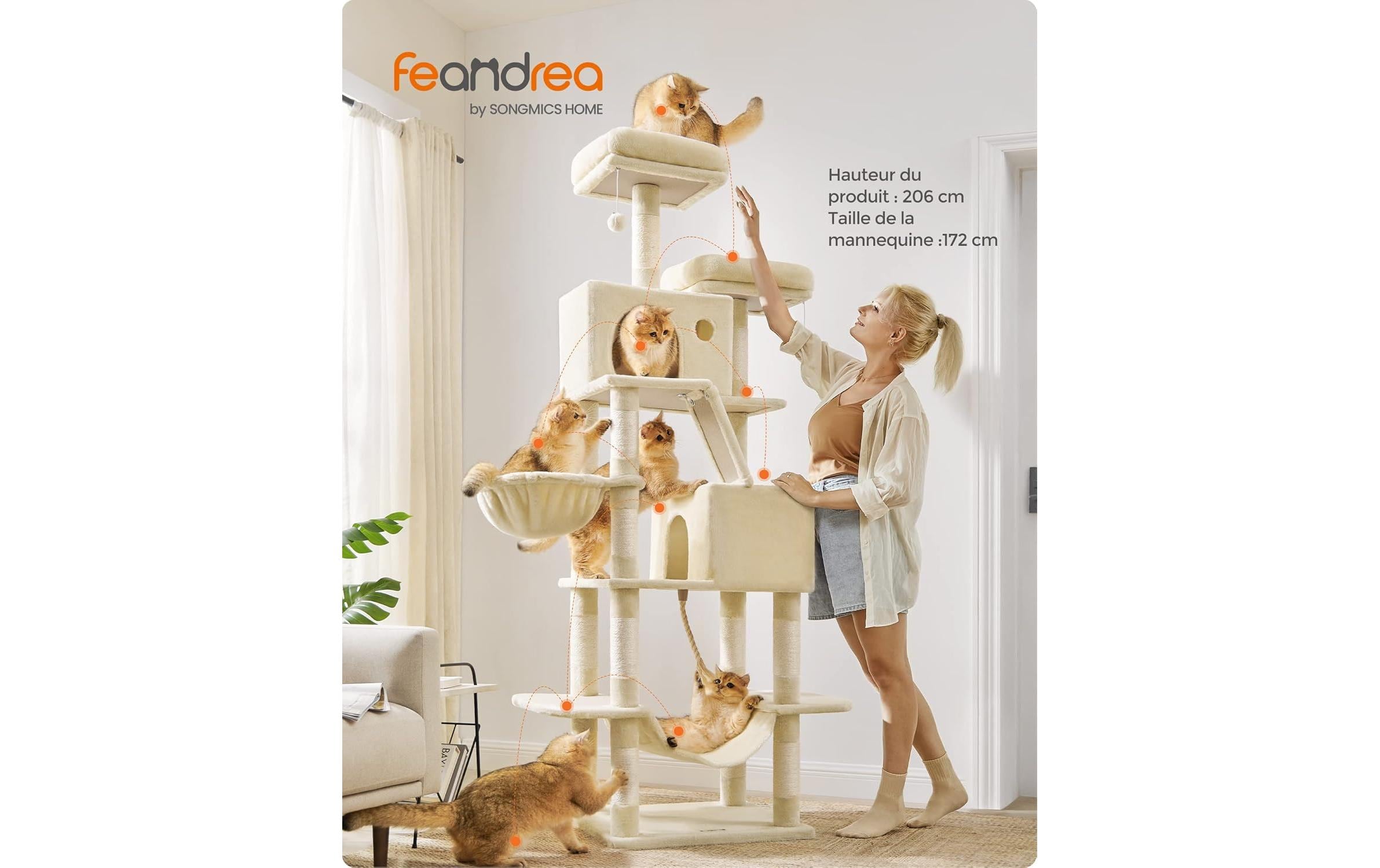 Feandrea Kratzbaum sandbeige 60 x 50 x 206 cm