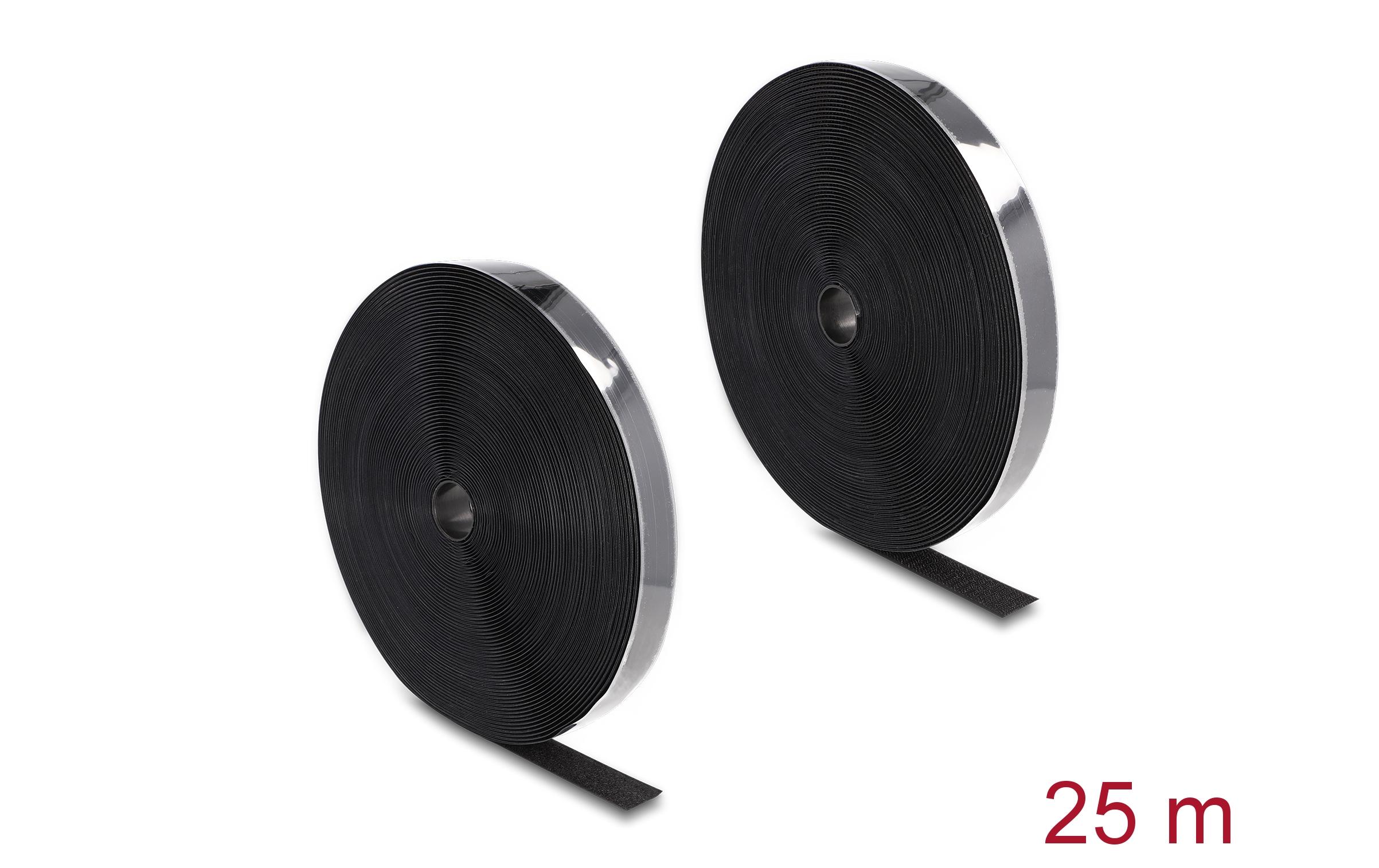 Delock Klettband 25m x 25mm Strapazierfähig Schwarz