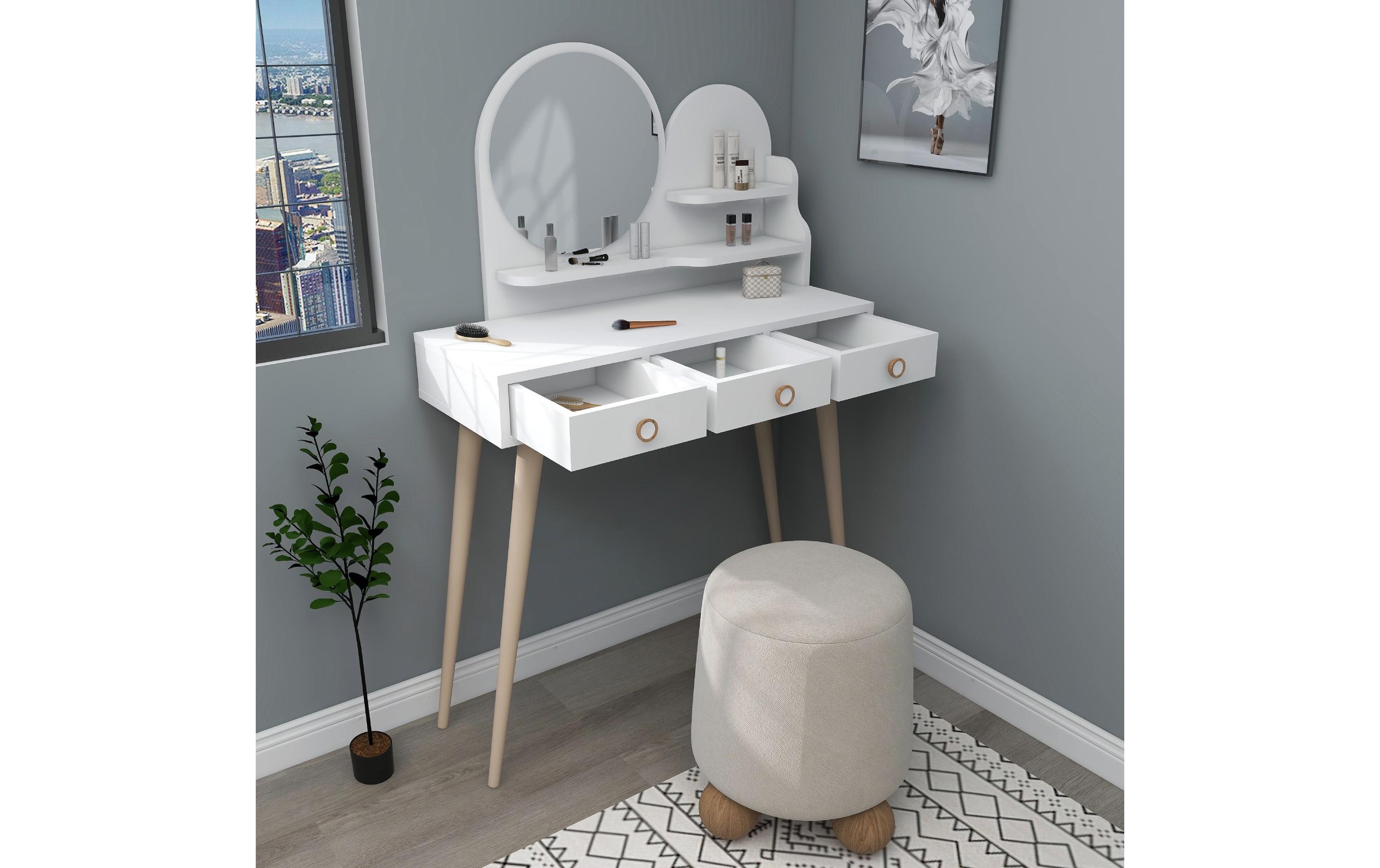 Woody Fashion Schminktisch Ruges mit Spiegel, 130.8 x 74 cm, Weiss