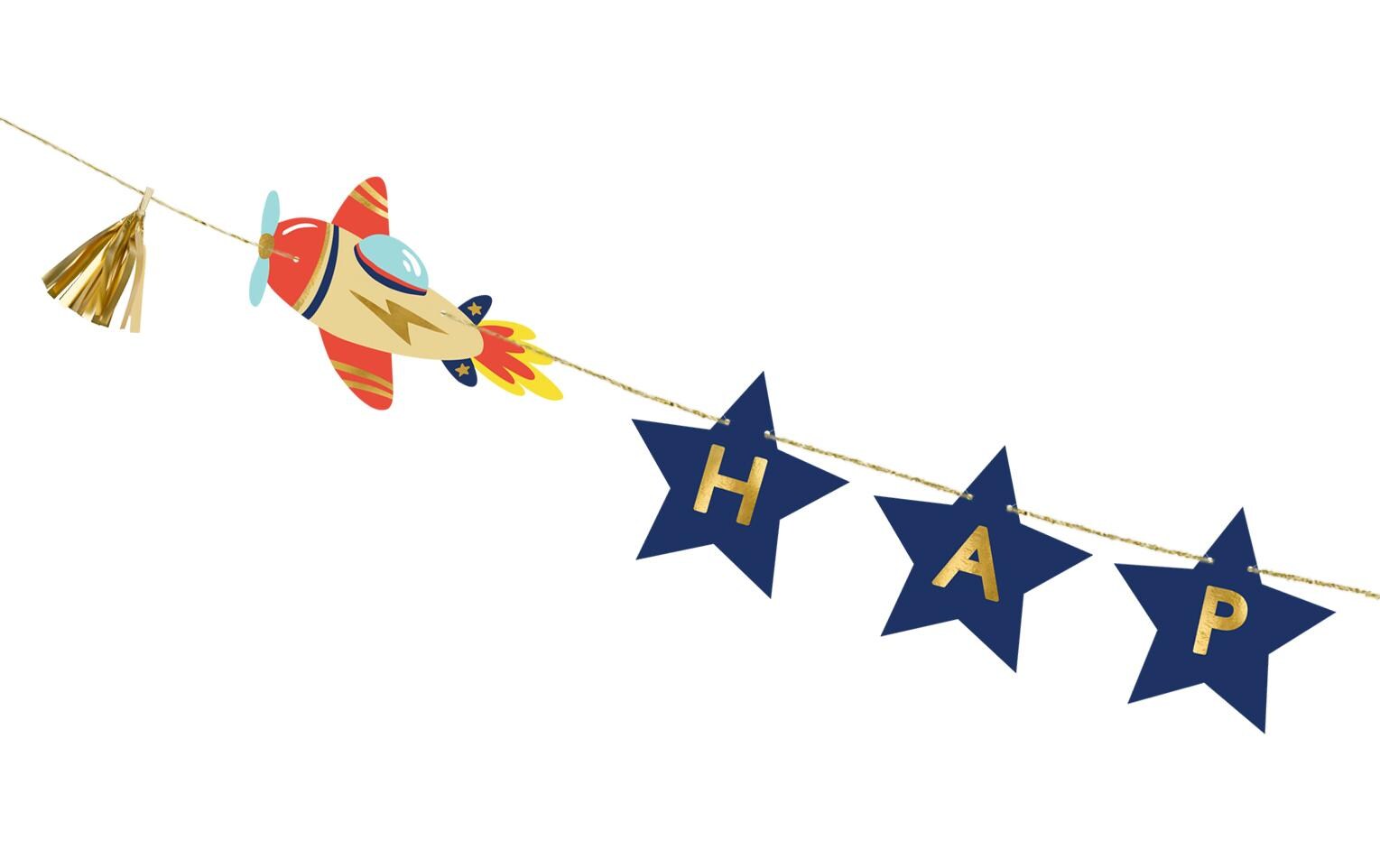 Partydeco Girlande Flugzeug 3 m, Dunkelblau