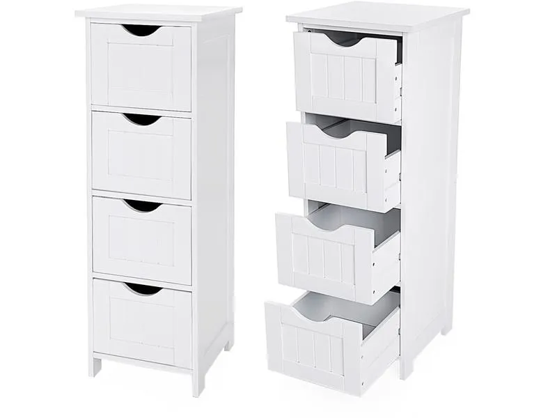 VASAGLE Badezimmerregal mit 4 Schubladen 30 x 82 cm, Weiss VASAGLE Badezimmerregal mit 4 Schubladen 30 x 82 cm, Weiss