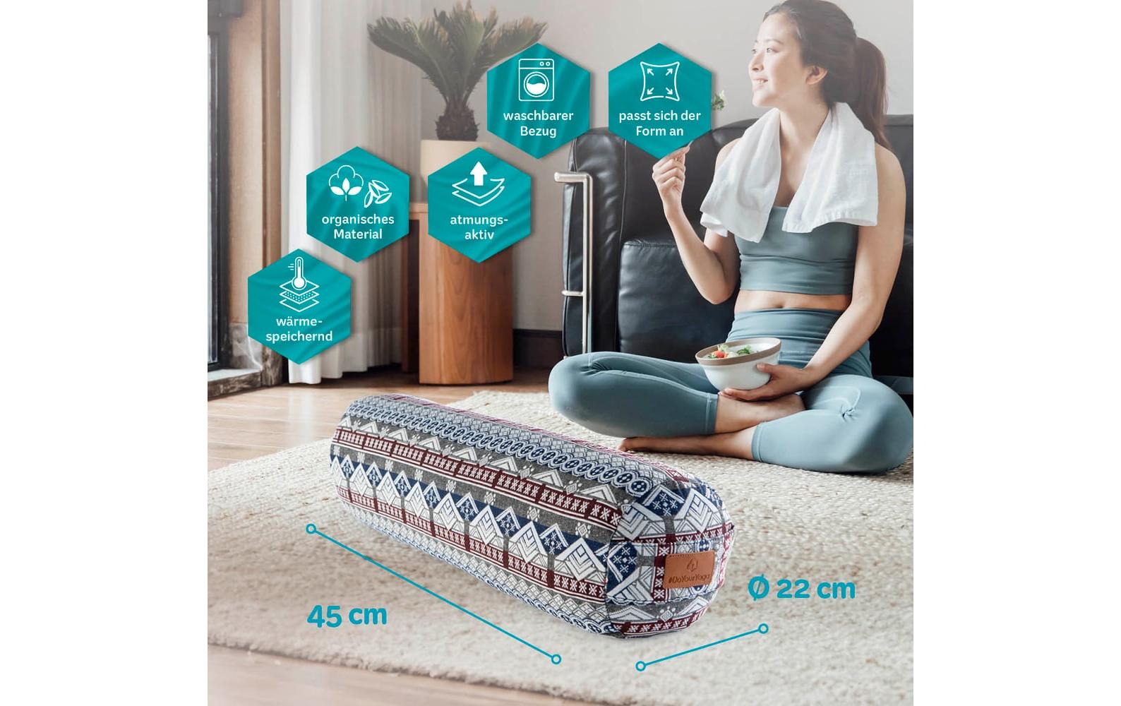 DoYourYoga Yoga-Bolster Tarik, Dinkelspelz, Mehrfarbig/Weiss