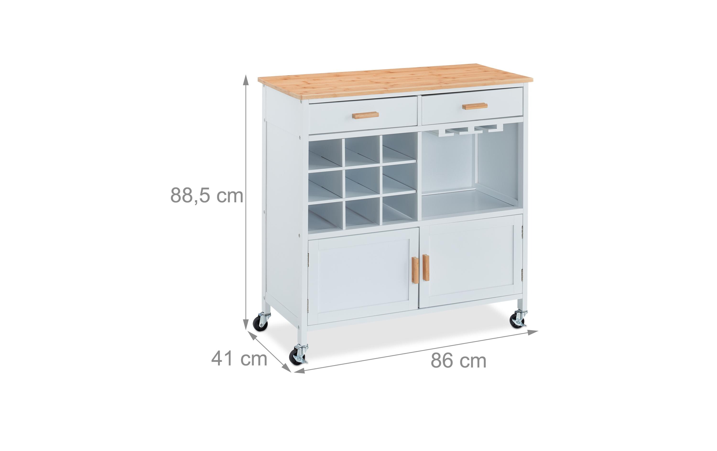 relaxdays Küchenwagen 86 x 88.5 x 41 cm, Braun / Weiss relaxdays Küchenwagen 86 x 88.5 x 41 cm, Braun / Weiss