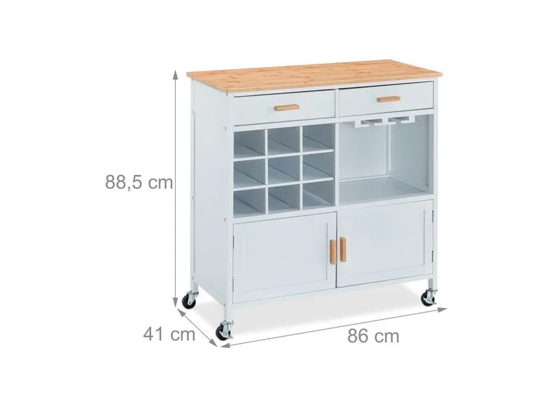 relaxdays Küchenwagen 86 x 88.5 x 41 cm, Braun / Weiss relaxdays Küchenwagen 86 x 88.5 x 41 cm, Braun / Weiss