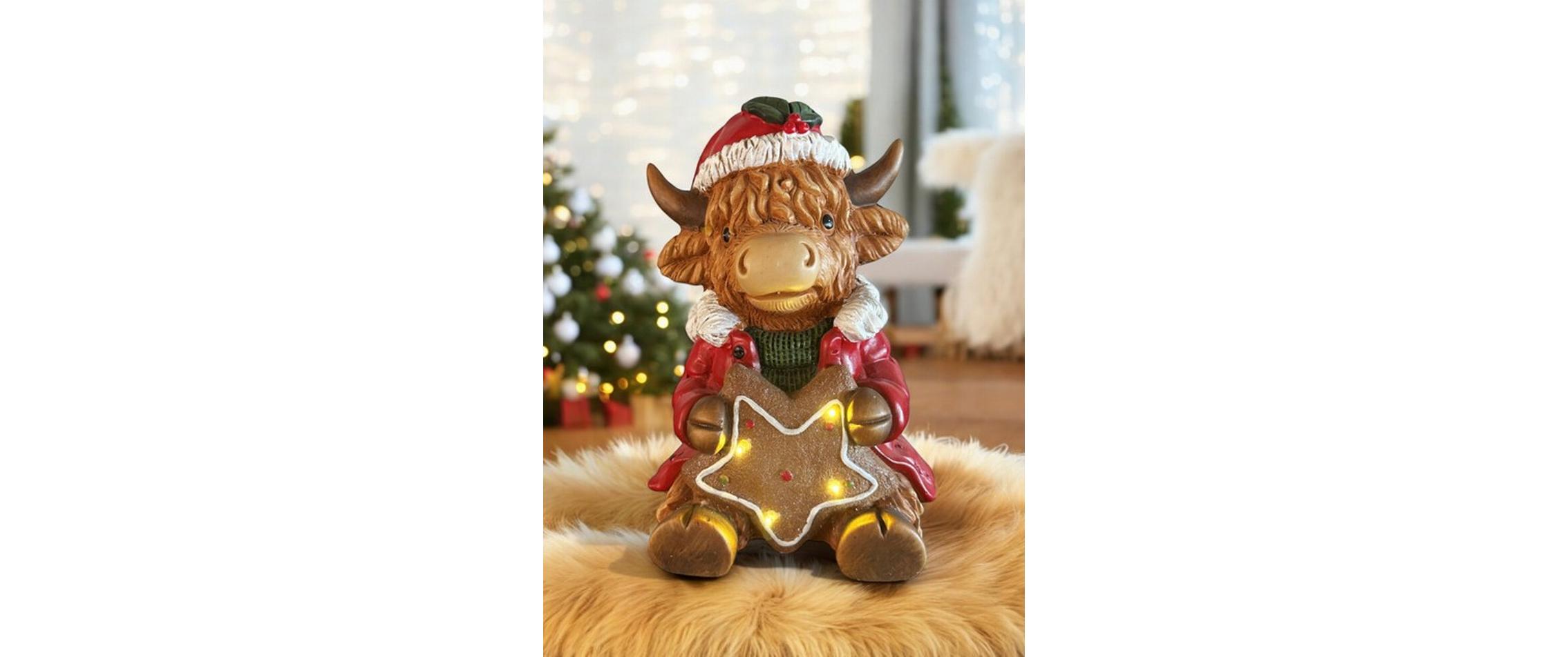 Dameco LED Hochlandrind sitzend 23 cm x 20 cm x 31 cm