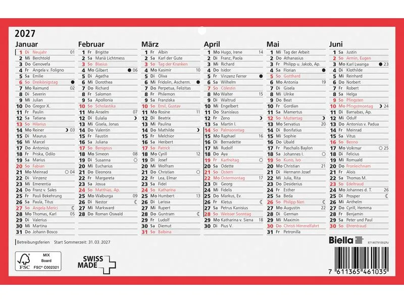 Biella Tafelkalender 23.5 x 15.5 cm Biella Tafelkalender 23.5 x 15.5 cm