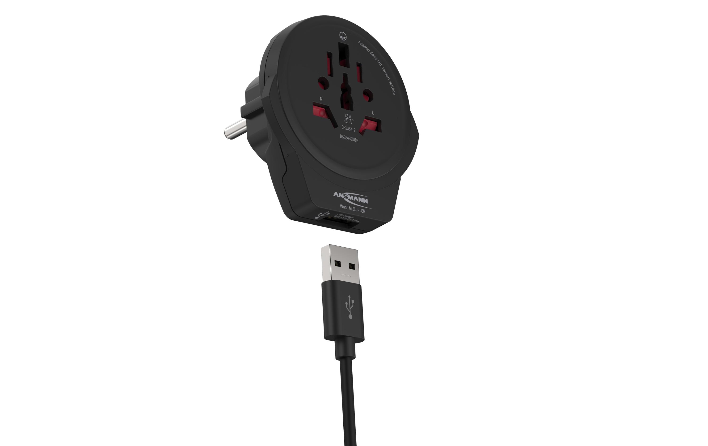 Ansmann Reiseadapter World to EU + USB