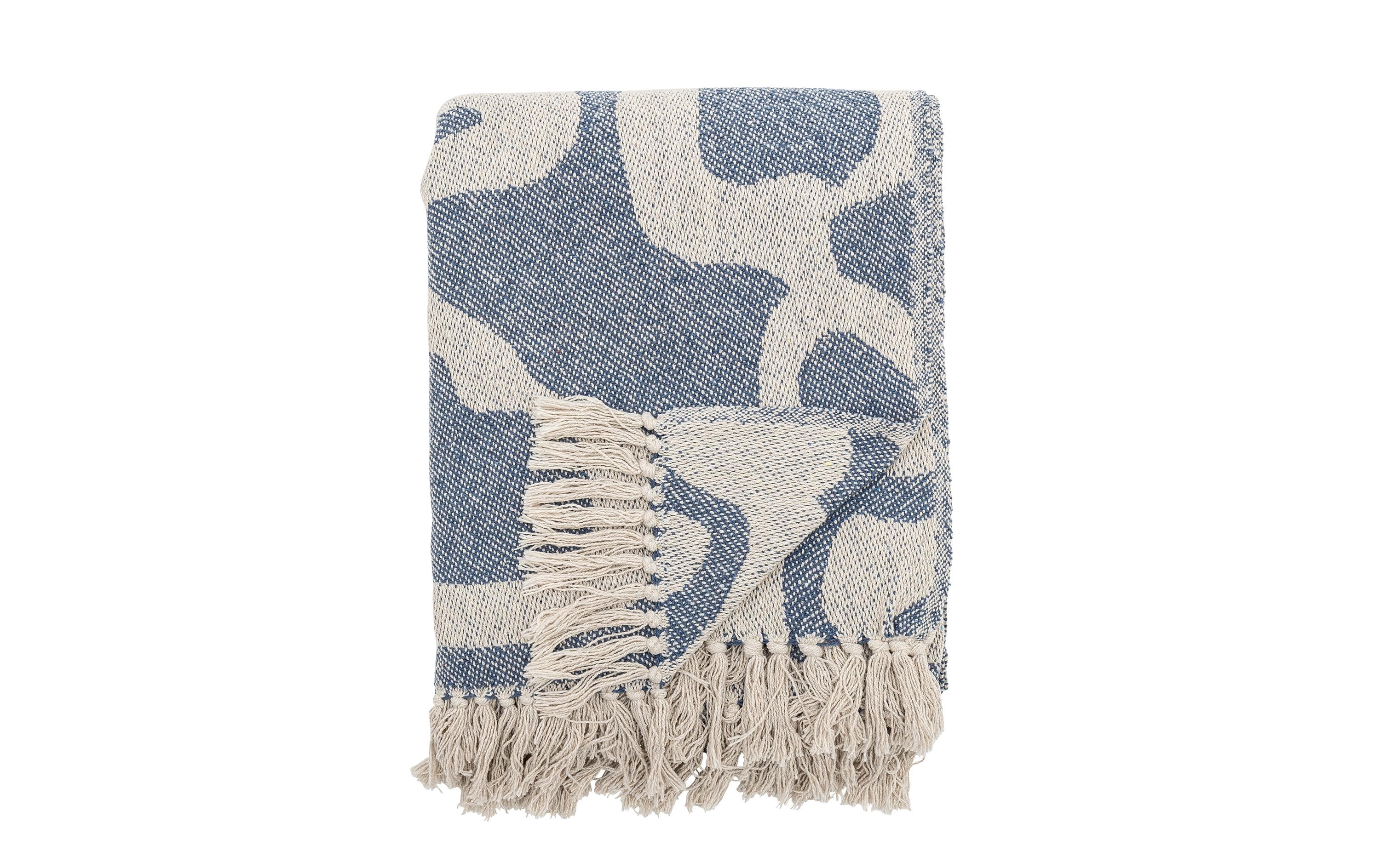 Bloomingville Decke Salobre 160 x 130 cm, Blau/Weiss