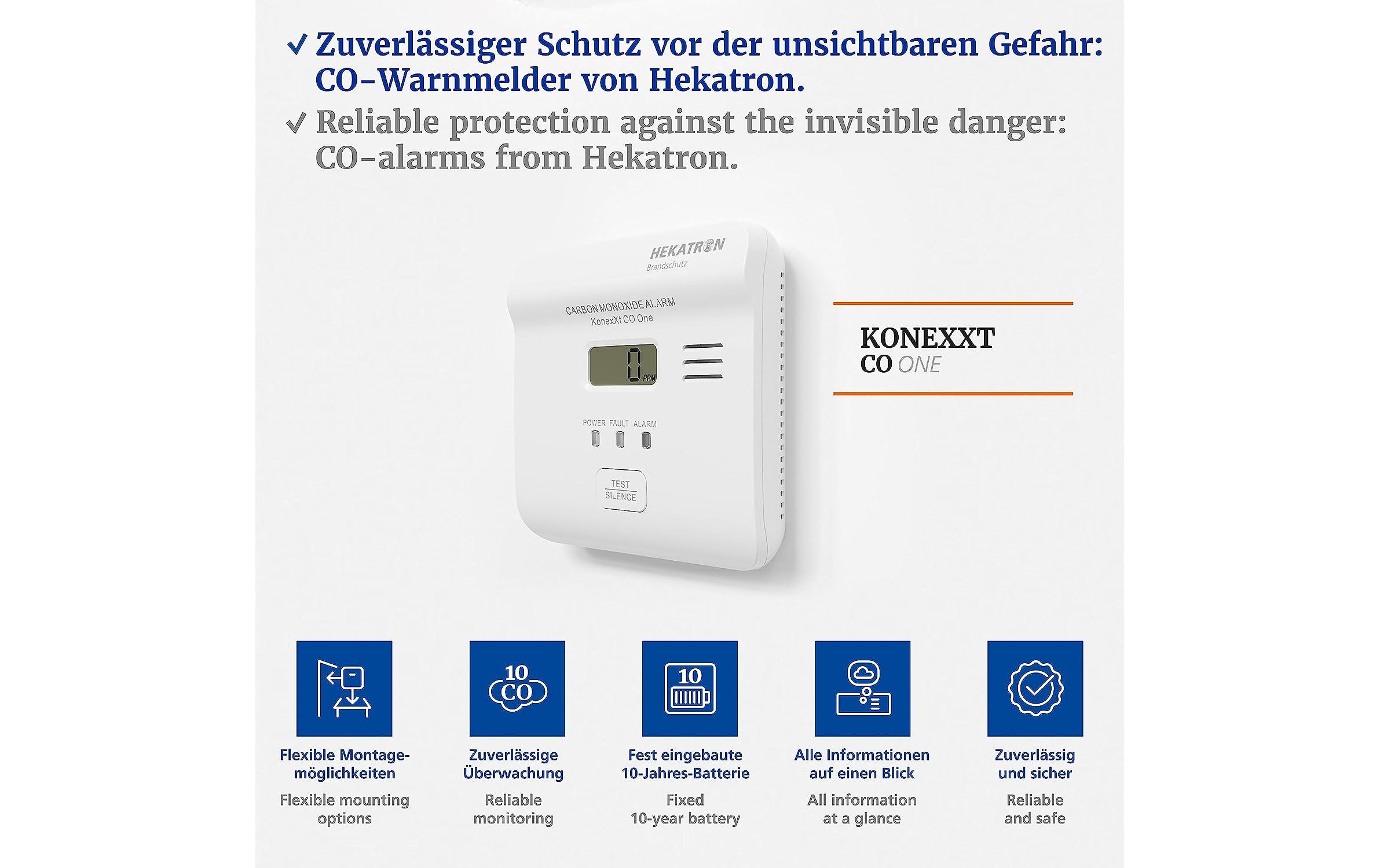 Hekatron CO-Warnmelder KONEXXT CO One 85dB, IP42, elektrochemisch Hekatron CO-Warnmelder KONEXXT CO One 85dB, IP42, elektrochemisch