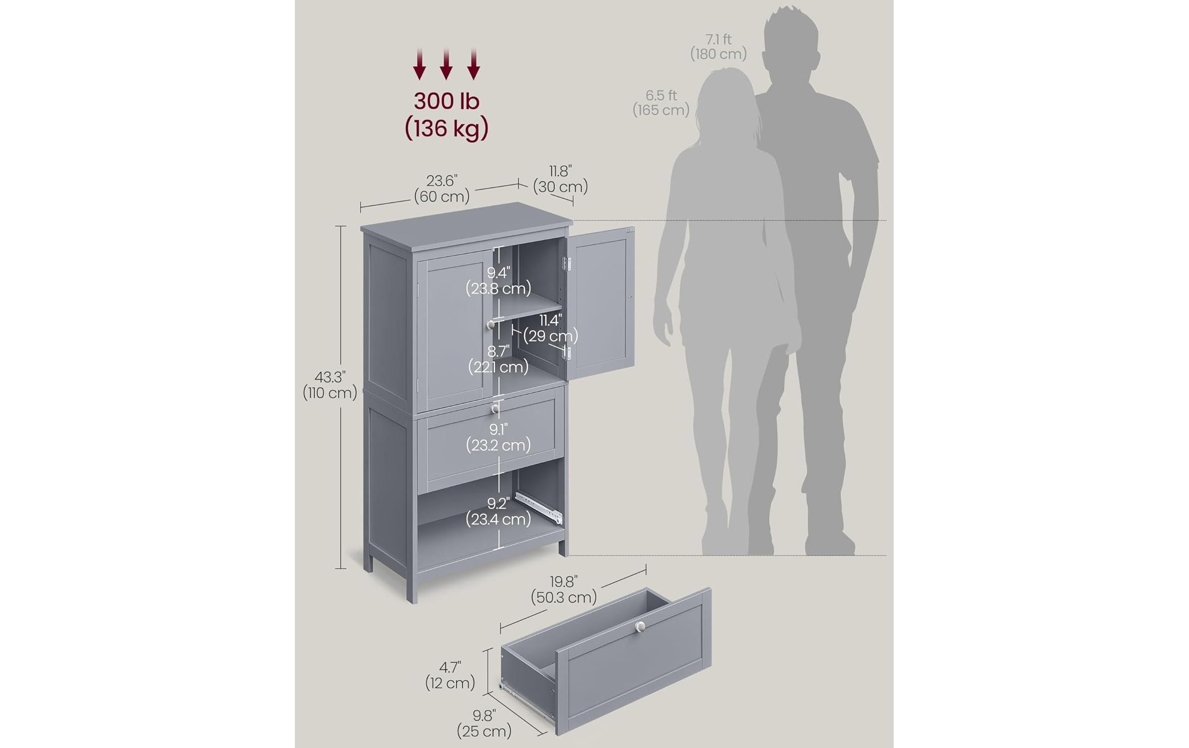 VASAGLE Kommode in Landhausstil 60 x 110 cm, Grau