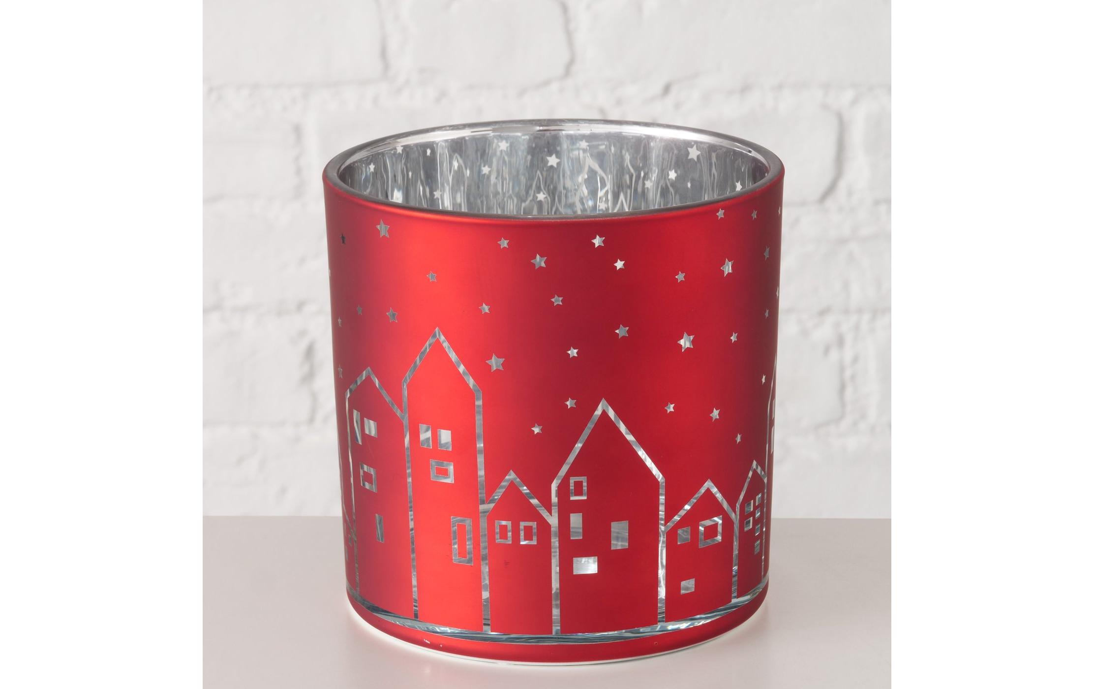 Boltze Weihnachtswindlicht Little Town Glas, 15 x 15 cm