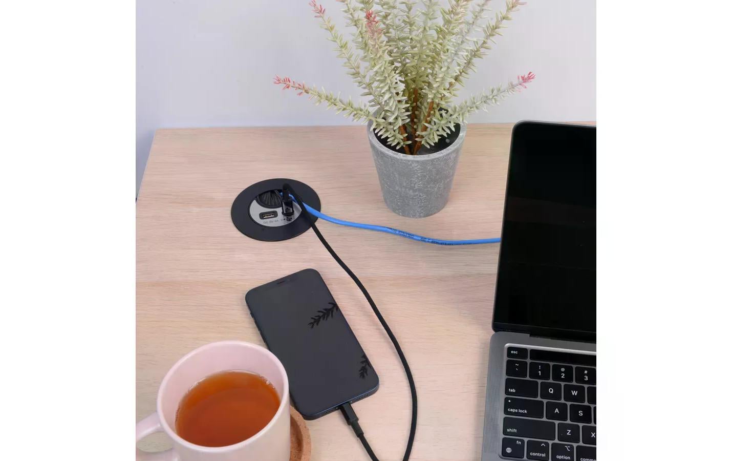 Max Hauri USB-Ladesteckdose USB A+C mit Kabeldurchführung, Silber