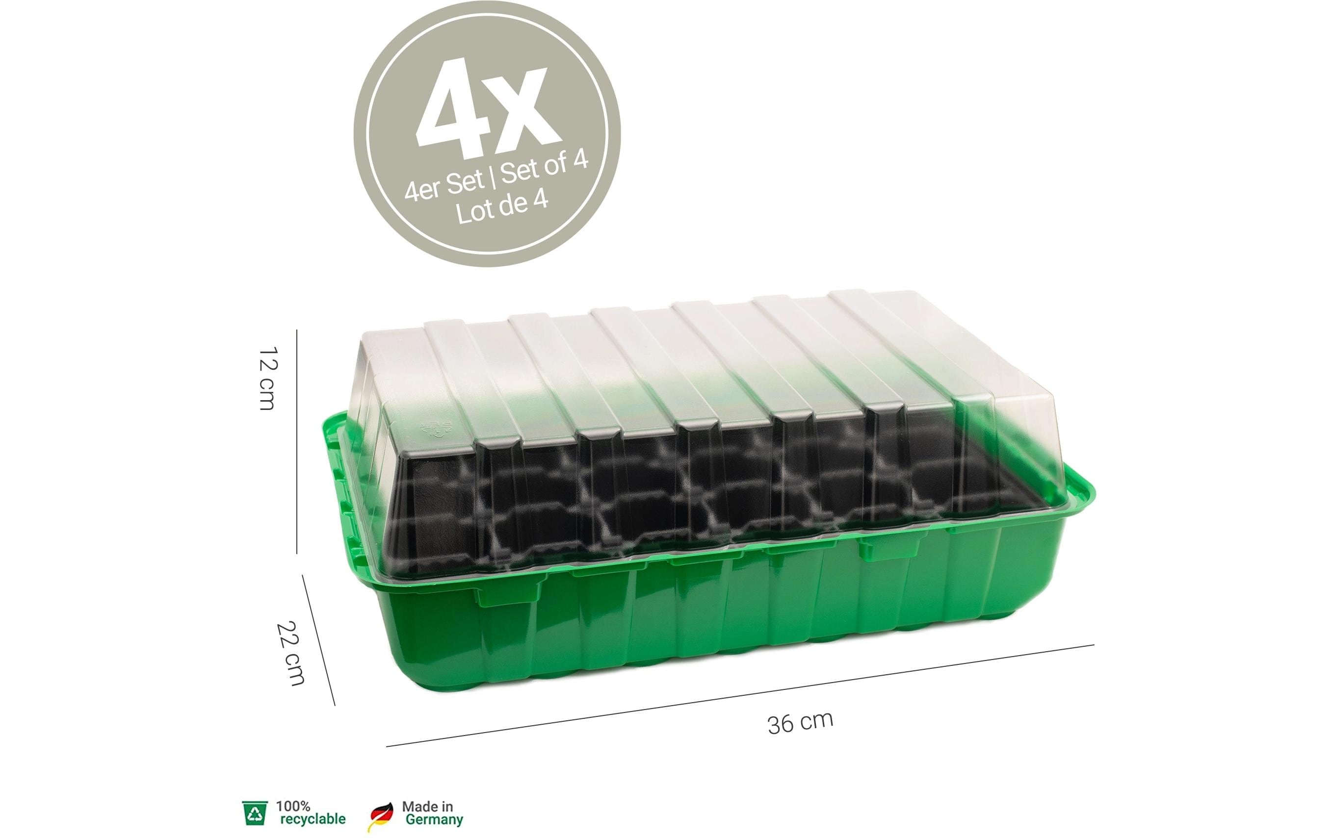 Romberg Anzuchthaus 4er Set 4 Schalen,4 Hauben, 4 x 24 Töpfe