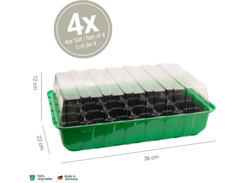 Romberg Anzuchthaus 4er Set 4 Schalen,4 Hauben, 4 x 24 Töpfe