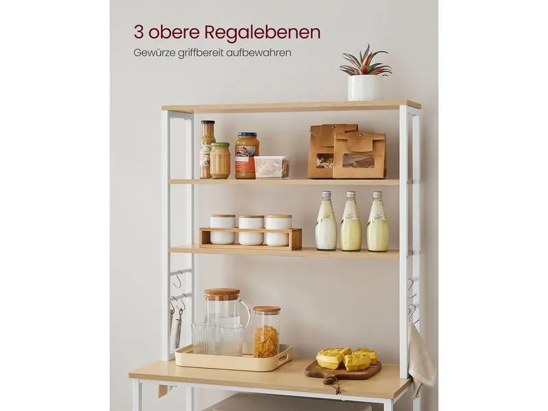 VASAGLE Küchenregal 6 Haken 80 cm x 167 cm, Braun/Weiss
