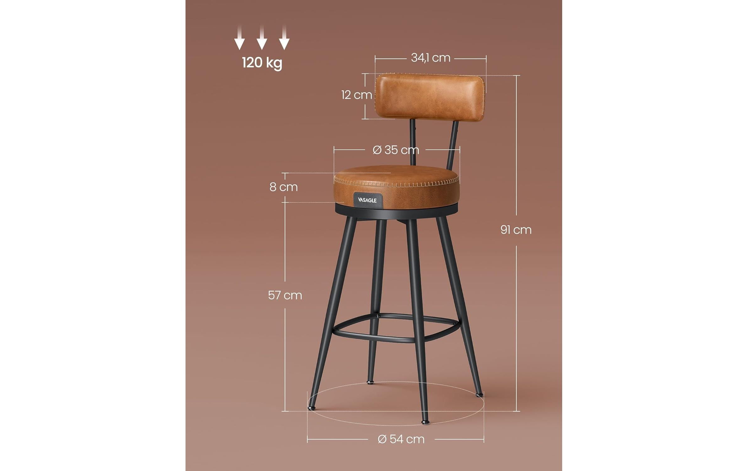 VASAGLE Barhocker 2er Set 54 x 90.5 cm, Braun/Schwarz