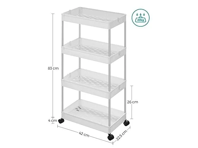 Songmics Nischenwagen mit 4 Ablagen 40 x 86 x 22 cm, Weiss Songmics Nischenwagen mit 4 Ablagen 40 x 86 x 22 cm, Weiss