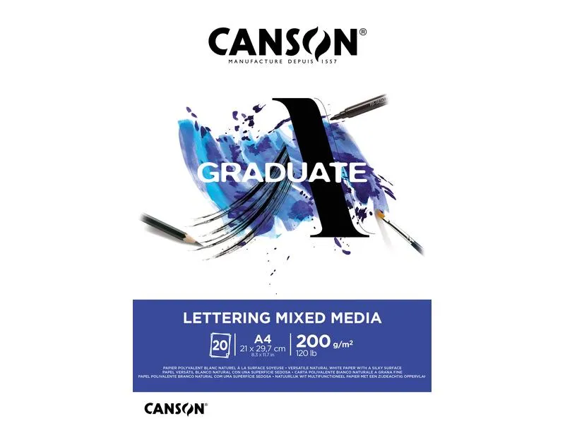 Canson Zeichenblock Graduate Lettering Mixed Media A4, 20 Blatt Canson Zeichenblock Graduate Lettering Mixed Media A4, 20 Blatt