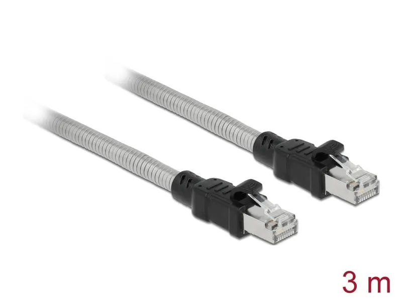 Delock Patchkabel mit Metallmantel Cat 6A, U/FTP, 3 m, Silber Delock Patchkabel mit Metallmantel Cat 6A, U/FTP, 3 m, Silber