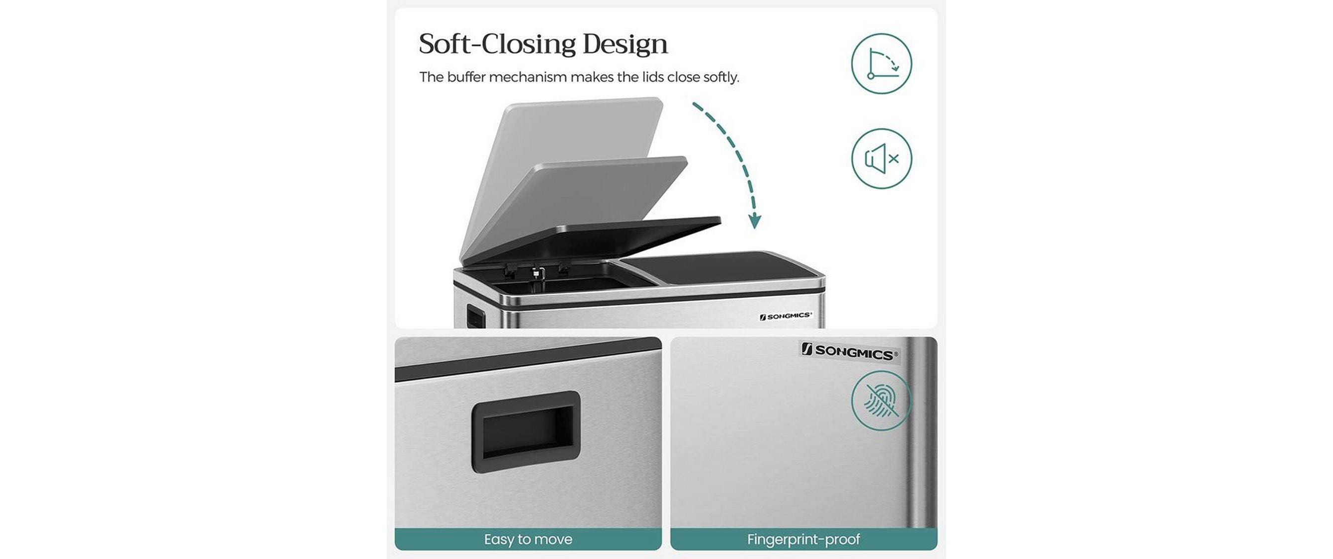 Songmics Treteimer 2 x 30 L, Silber