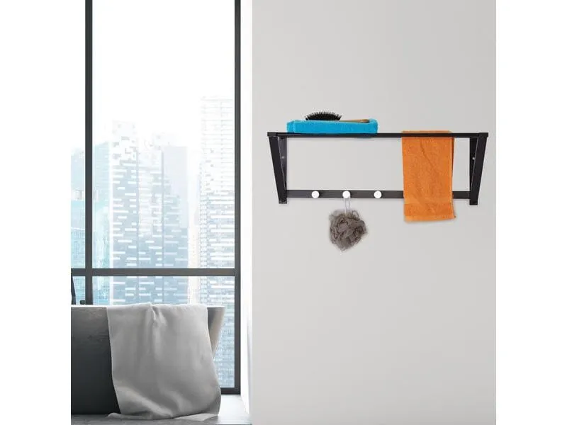 relaxdays Wandgarderobe mit Ablage 5 Haken, Schwarz relaxdays Wandgarderobe mit Ablage 5 Haken, Schwarz
