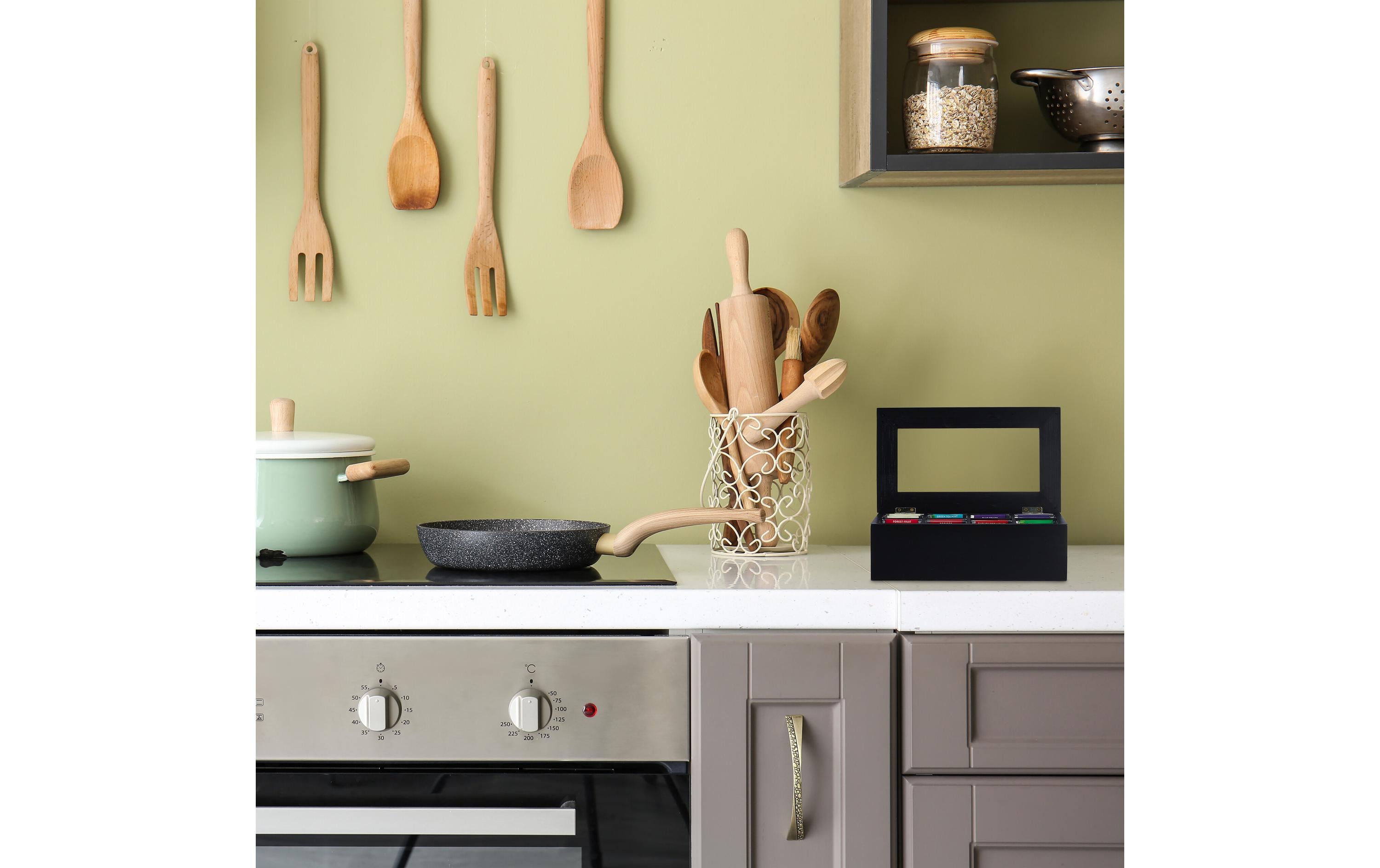 relaxdays Teebeutel-Box 8 Fächer, Schwarz/Transparent