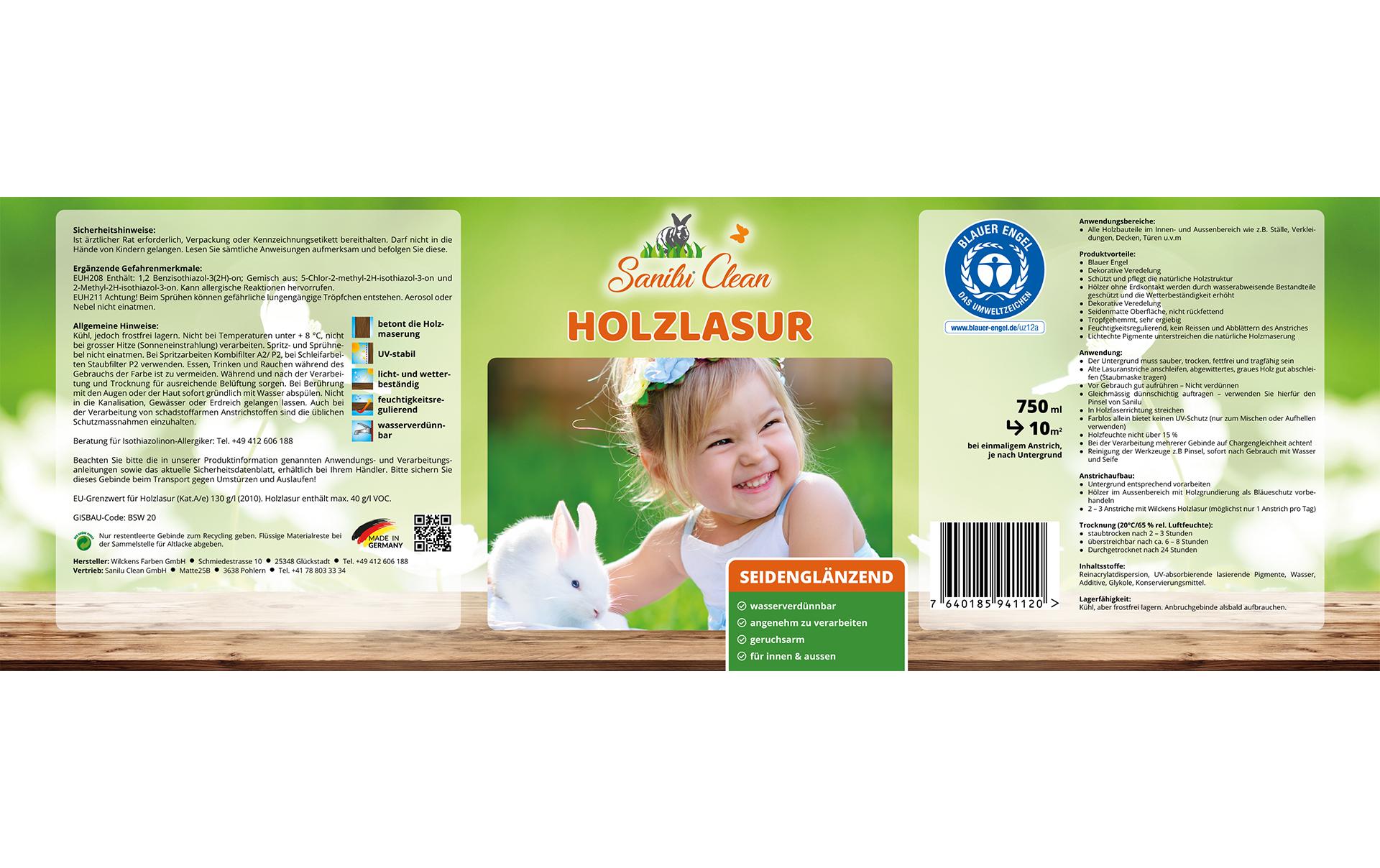 Sanilu Holzlasur mit Pinsel, 0.75 l