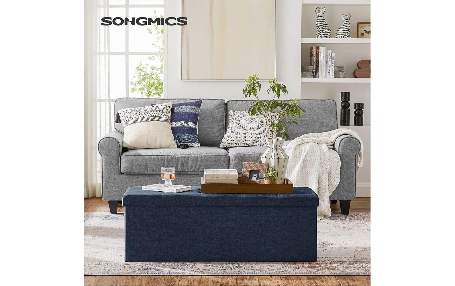 Songmics Sitztruhe mit Aufbewahrung 110 x 38 cm, Blau