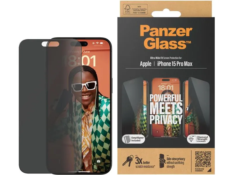 Panzerglass Displayschutz Ultra Wide Fit Privacy iPhone 15 Pro Max