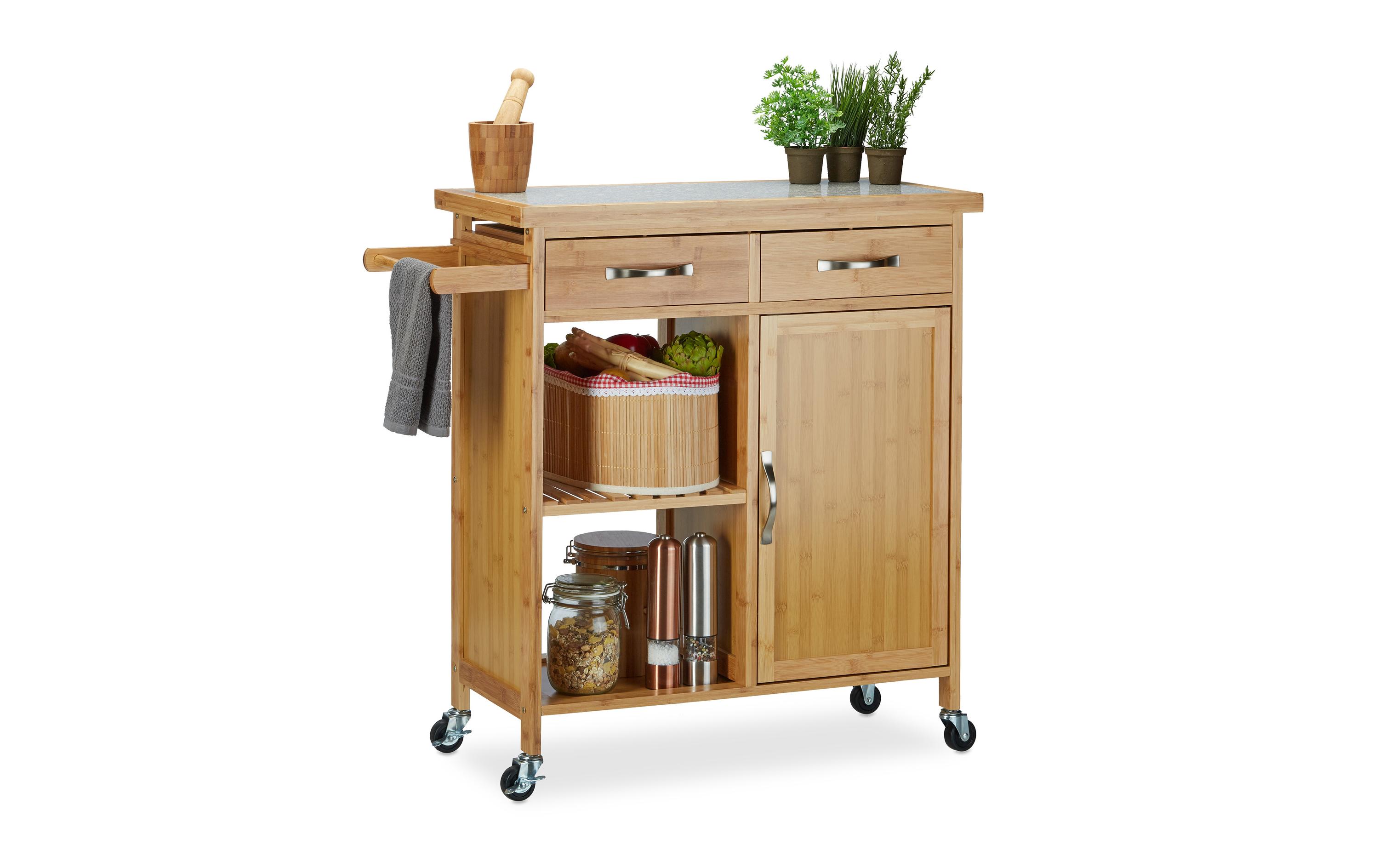 relaxdays Küchenwagen 85.5 x 89.5 x 36 cm, Braun/Grau