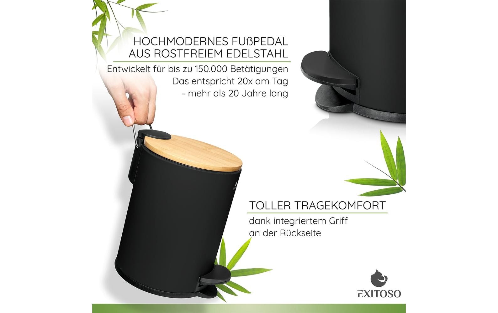 Exitoso Tretmülleimer mit Softclose-Deckel 3 l, Schwarz