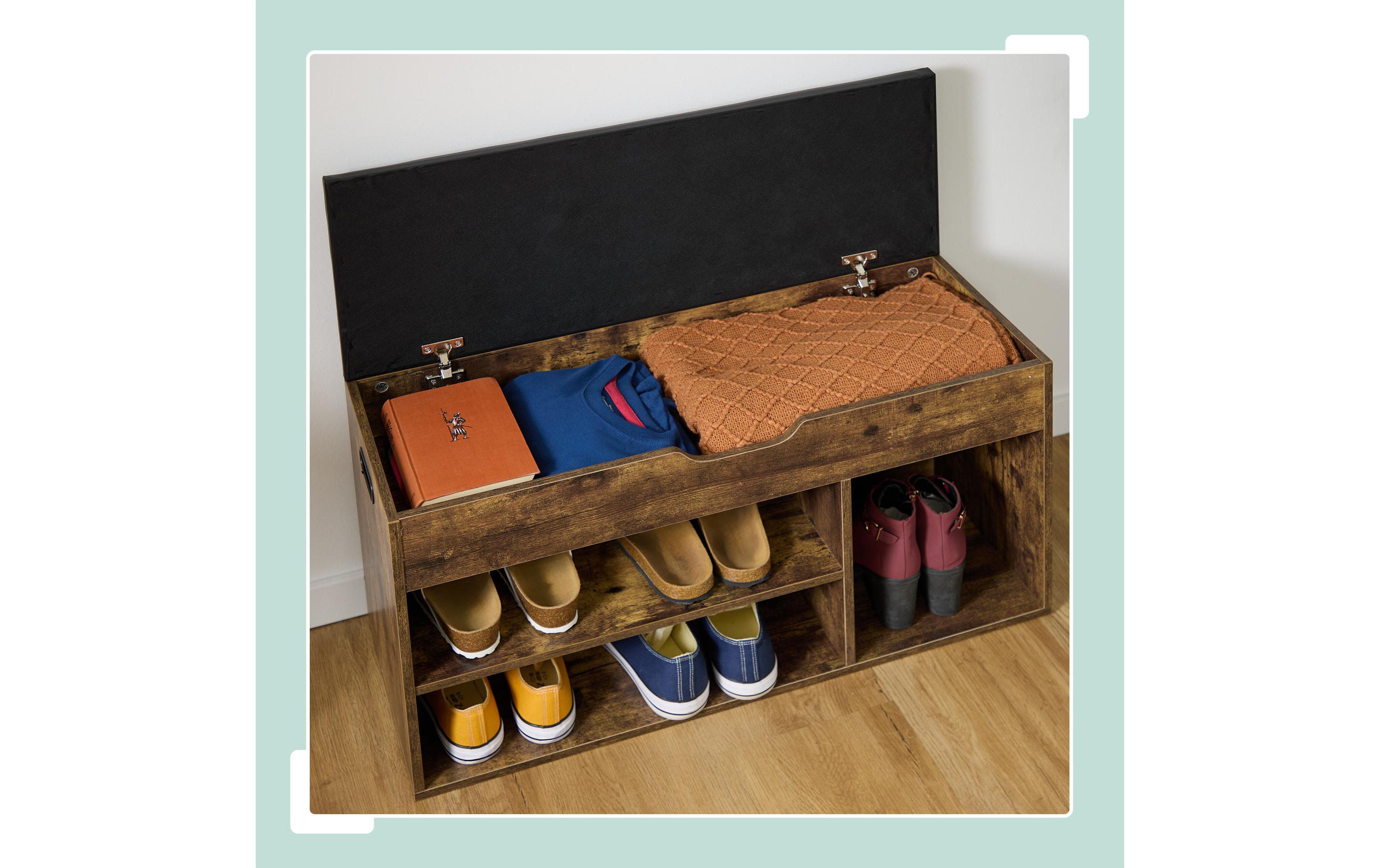 relaxdays Schuhregal mit Sitzfläche 80 x 46 cm, Braun