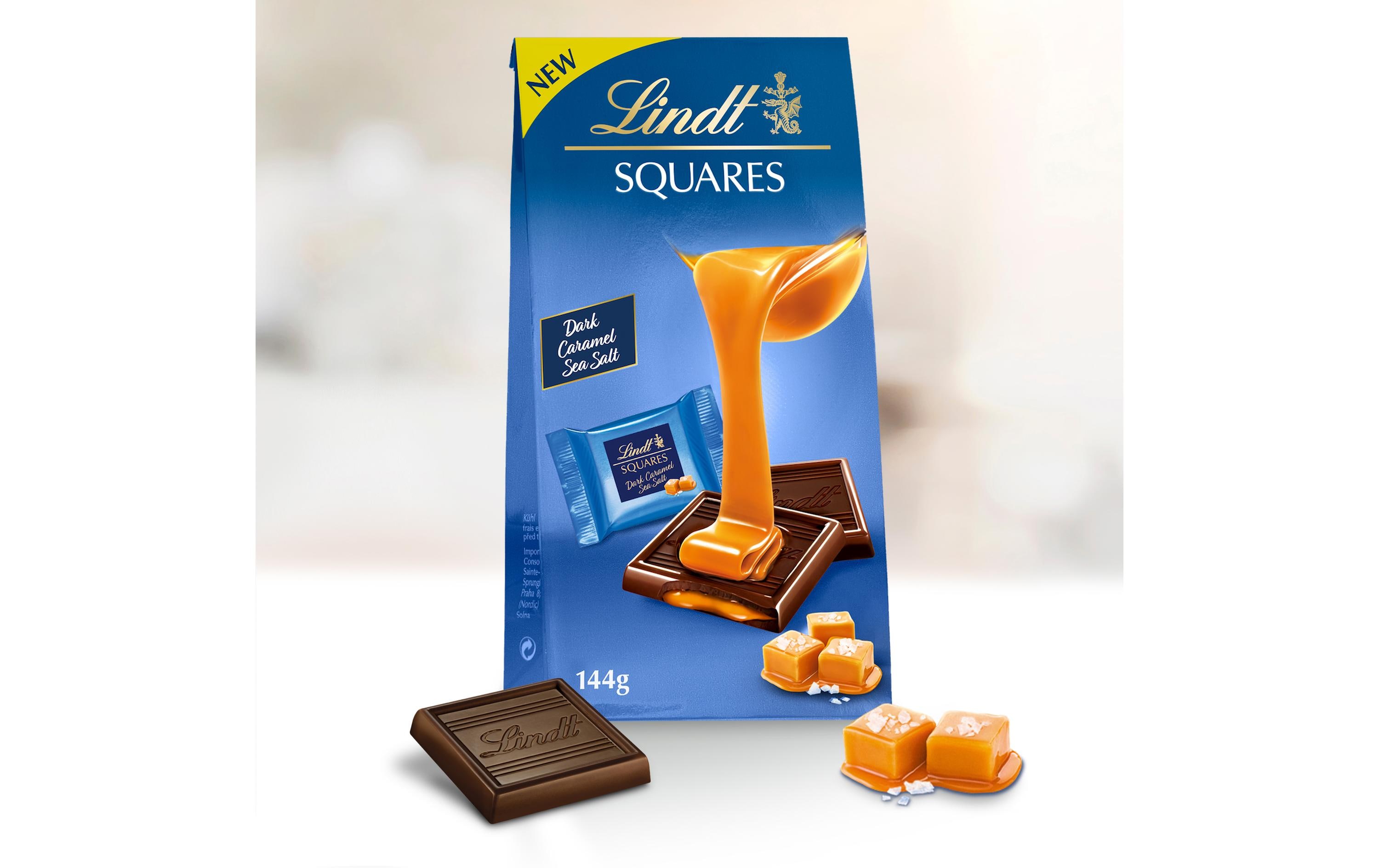 Lindt Schokoladen-Pralinen Squares Dark Caramel Sea Salt 144 g