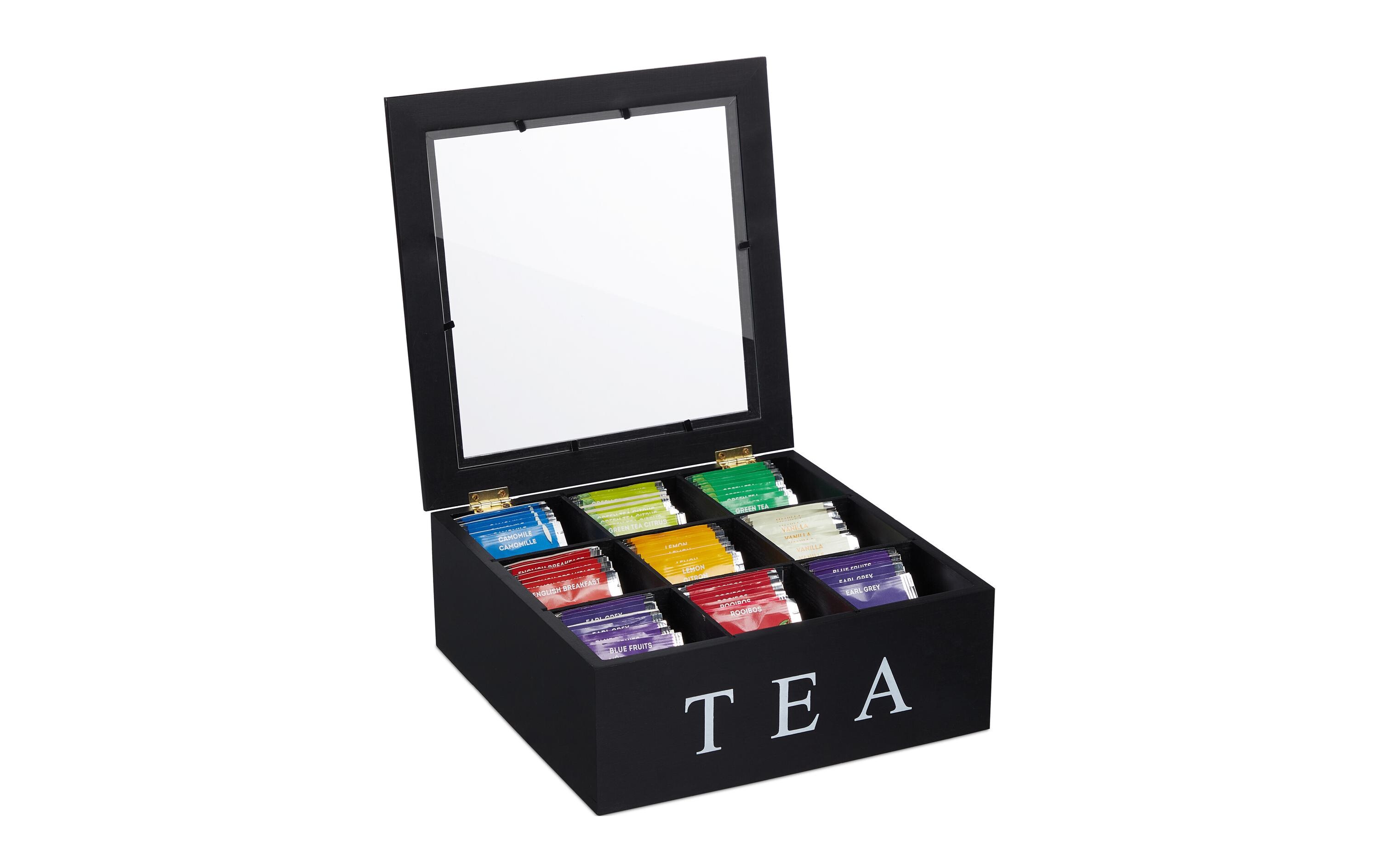relaxdays Teebeutel-Box 9 Fächer, Schwarz relaxdays Teebeutel-Box 9 Fächer, Schwarz