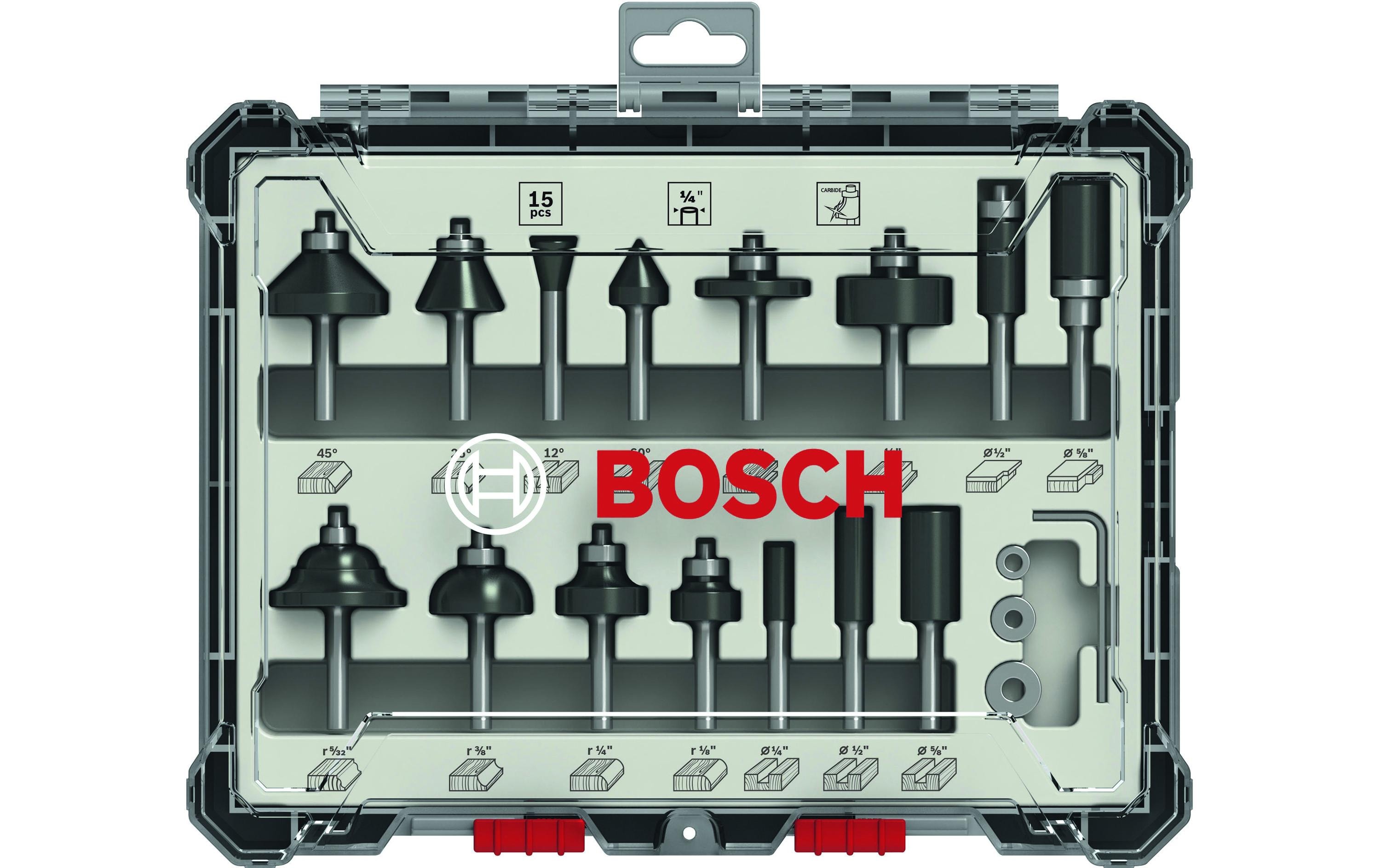 Bosch Professional Fräserset 1/4-Schaft, 15-teilig