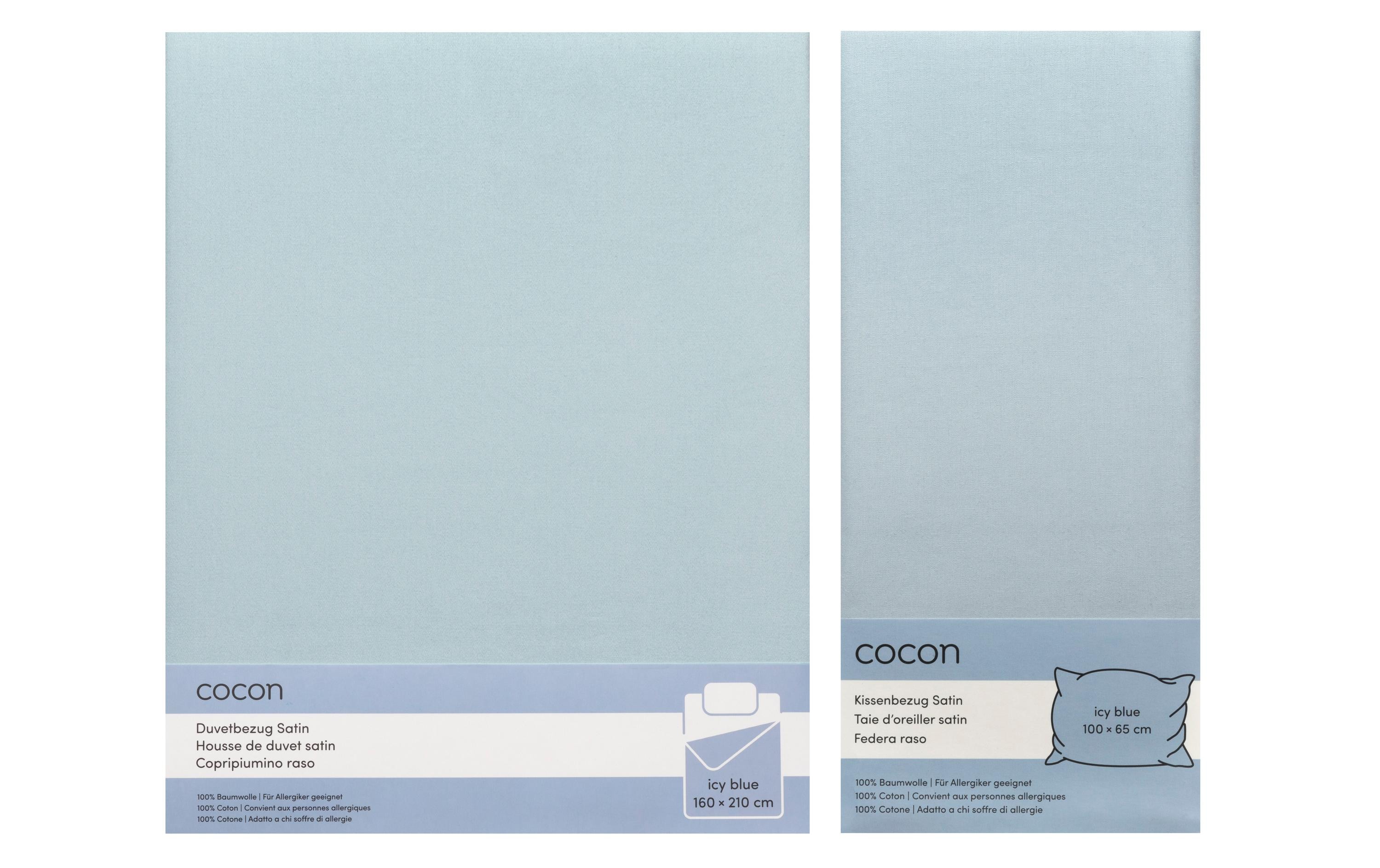 COCON Bettwäsche Satin 160 x 210 / 65 x 100, Eisblau