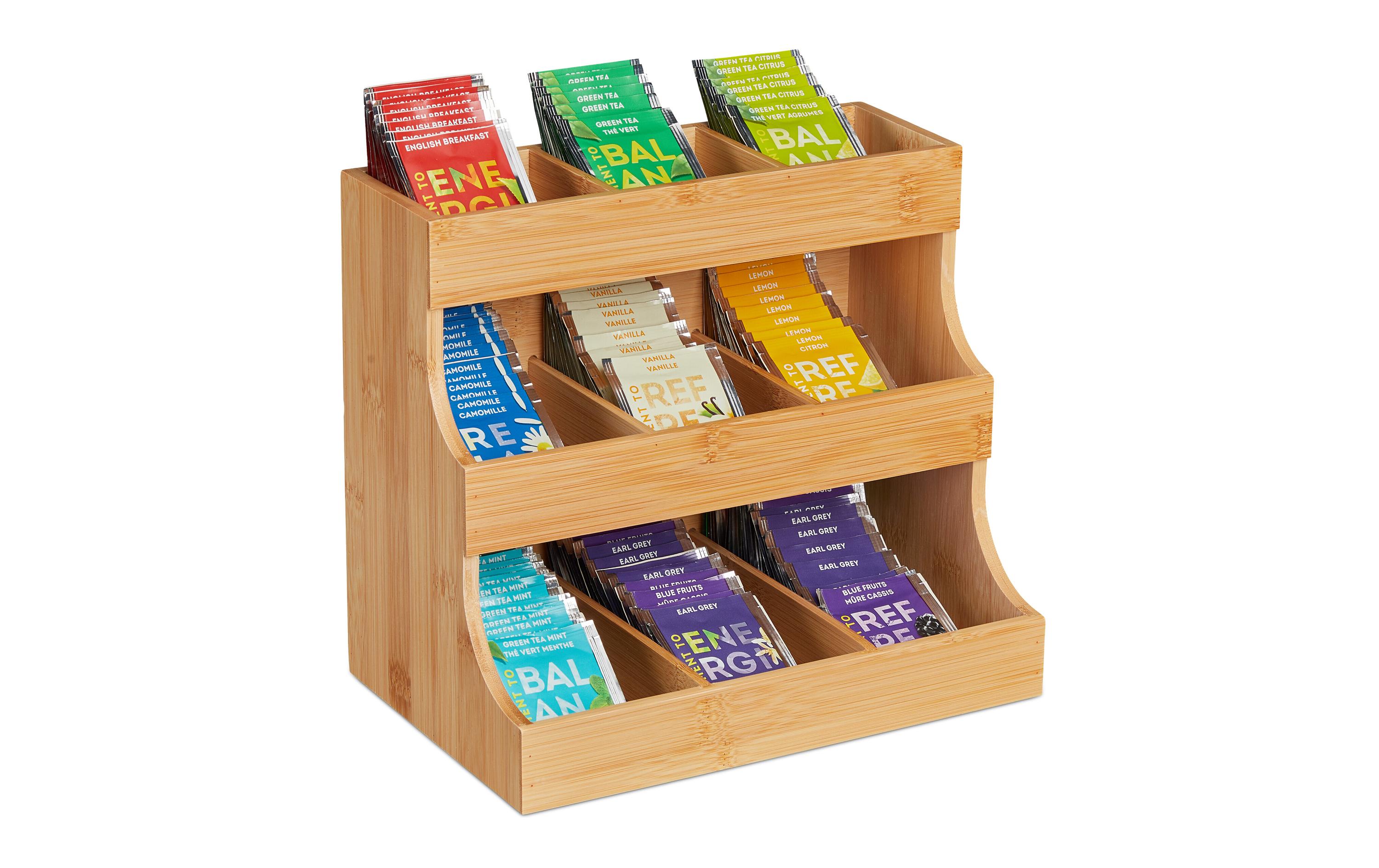 relaxdays Teebeutel-Box 9 Fächer, Hellbraun