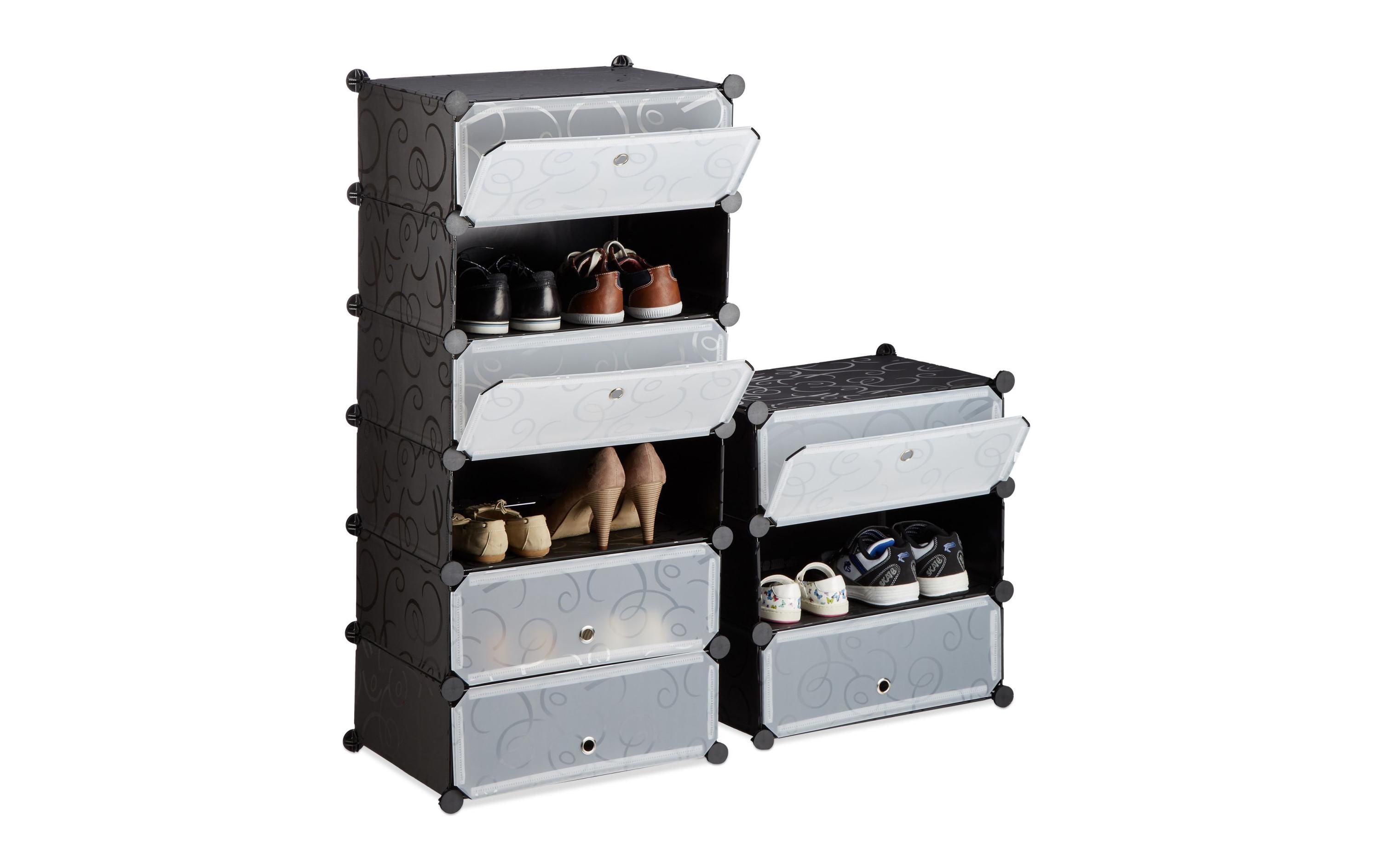 relaxdays Schuhschrank mit 10 Ebenen 176 x 49 cm, Schwarz/Transparent