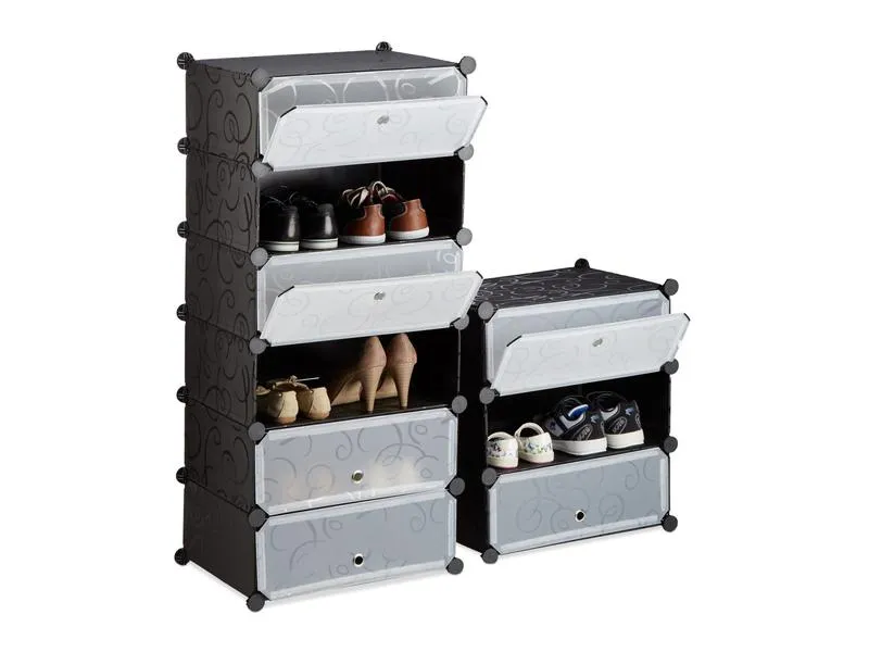 relaxdays Schuhschrank mit 10 Ebenen 176 x 49 cm, Schwarz/Transparent relaxdays Schuhschrank mit 10 Ebenen 176 x 49 cm, Schwarz/Transparent