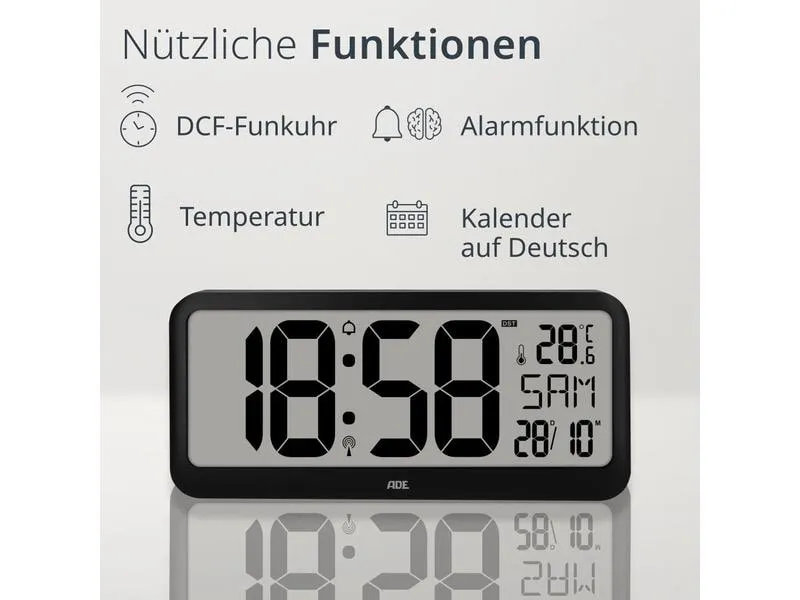 ADE Funkuhr XXL Wanduhr oder Regeluhr Schwarz ADE Funkuhr XXL Wanduhr oder Regeluhr Schwarz