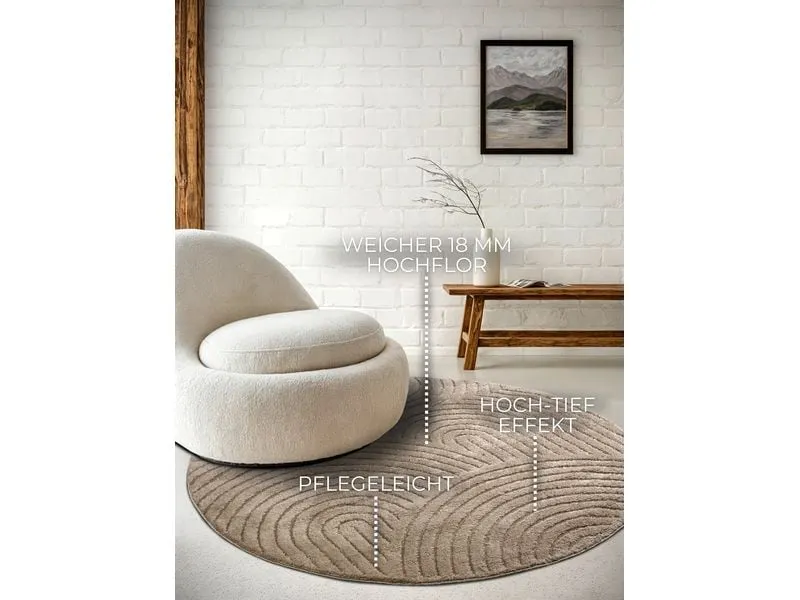 Elle Decoration Teppich Panglao Ø 160 cm, Taupe Elle Decoration Teppich Panglao Ø 160 cm, Taupe