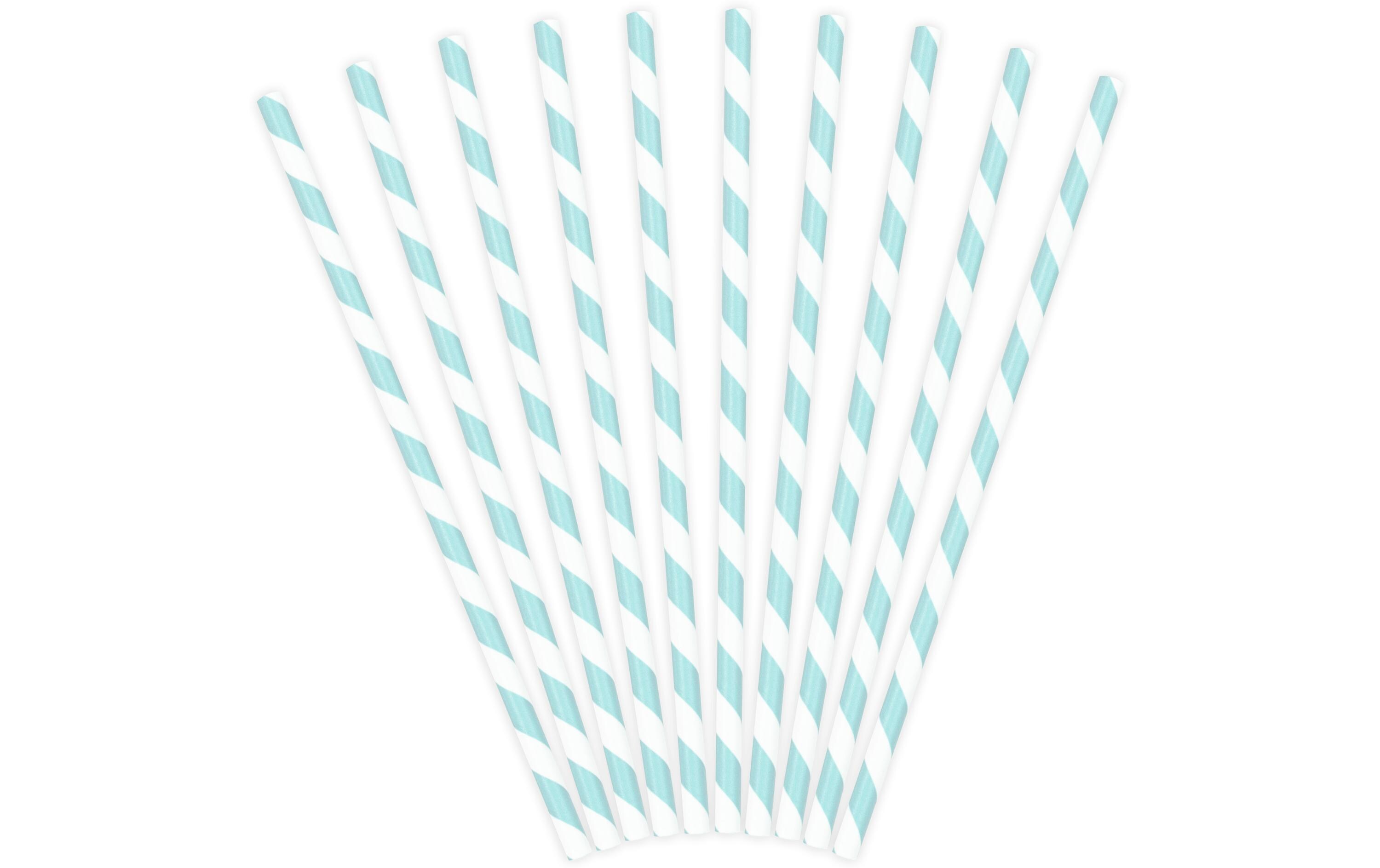 Partydeco Strohhalm 19.5 cm, 10 Stück, Hellblau/Weiss