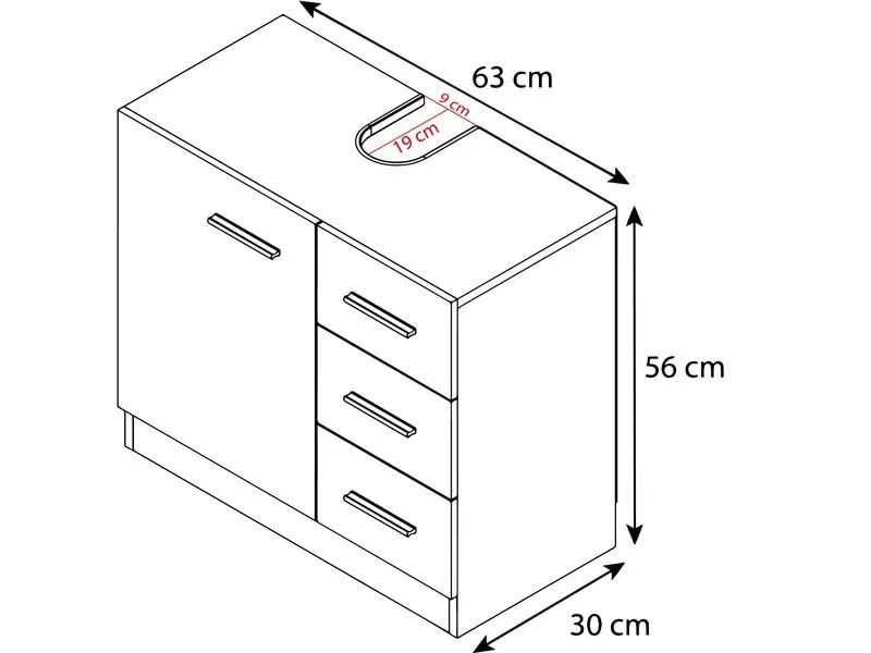 VCM Waschbeckenunterschrank Zalo XL 63 x 56 cm, Weiss/Schwarz