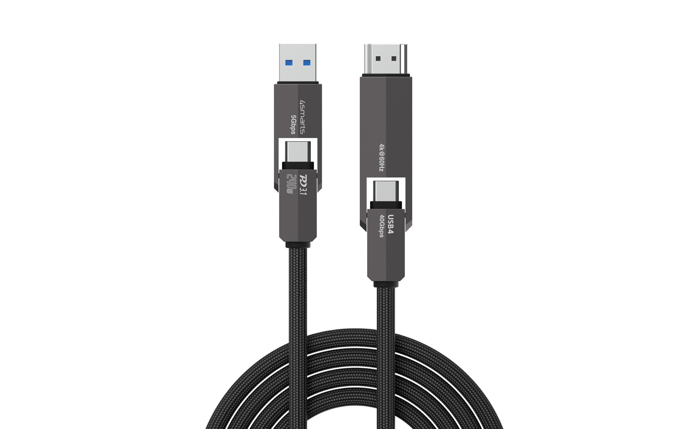 4smarts Kabel ComboCord 4K 240 W USB Type-A/USB Type-C - HDMI, 1.5 m