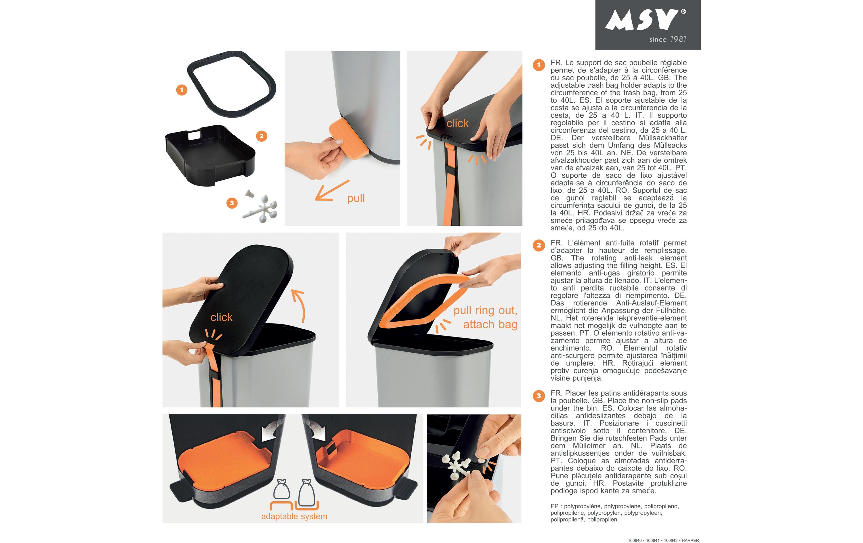 MSV Abfalleimer Harper 35 l, Weiss