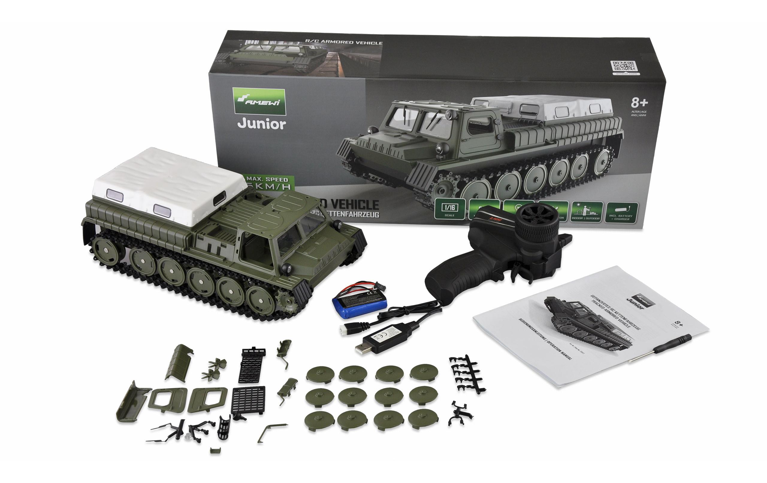 Amewi Gepanzertes RC Kettenfahrzeug, Olivgrün RTR, 1:16