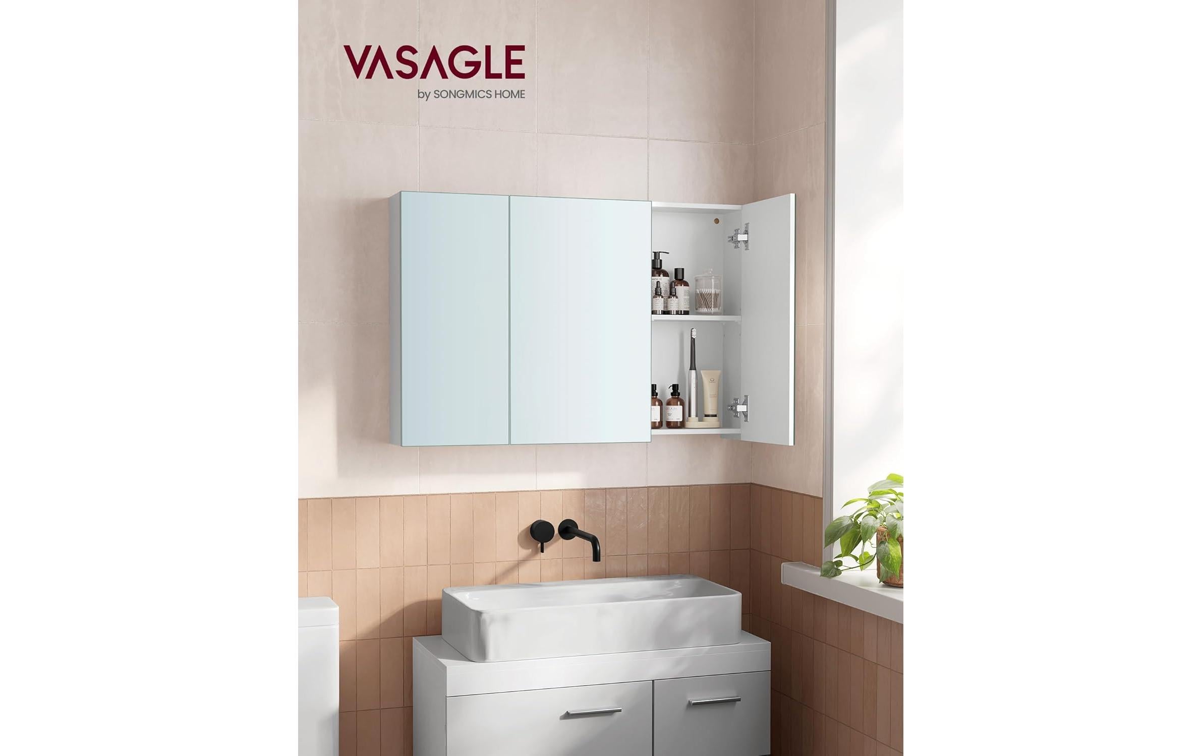 VASAGLE Spiegelschrank Weiss, 60 x 15 x 55 cm