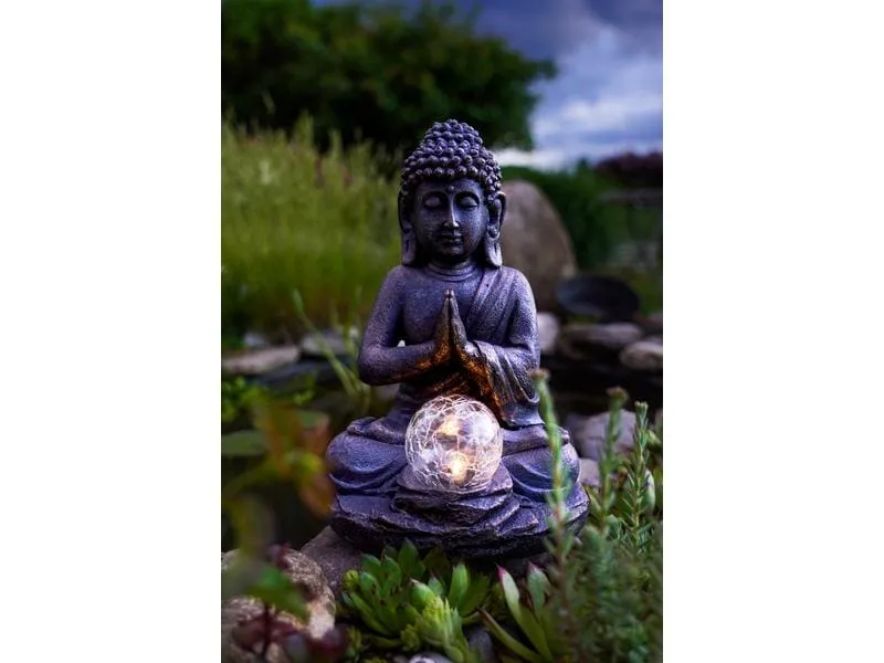 EGLO Leuchten Gartenlicht Solardekoration Buddha, 27 cm, Grau
