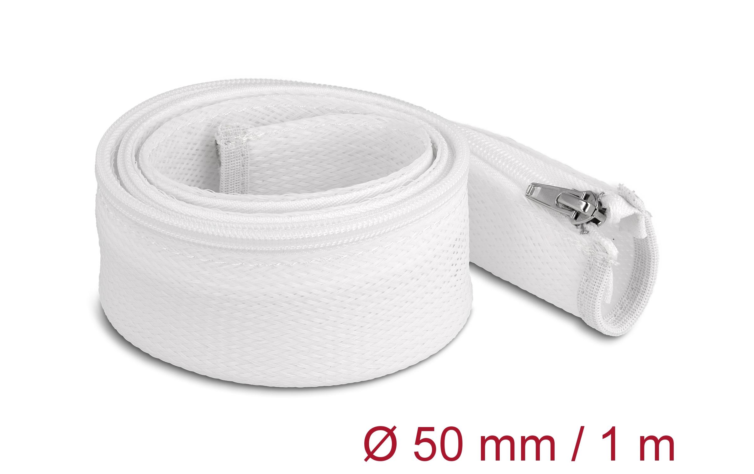 Delock Geflechtschlauch mit Reissverschluss 1 m x 50 mm Weiss Delock Geflechtschlauch mit Reissverschluss 1 m x 50 mm Weiss